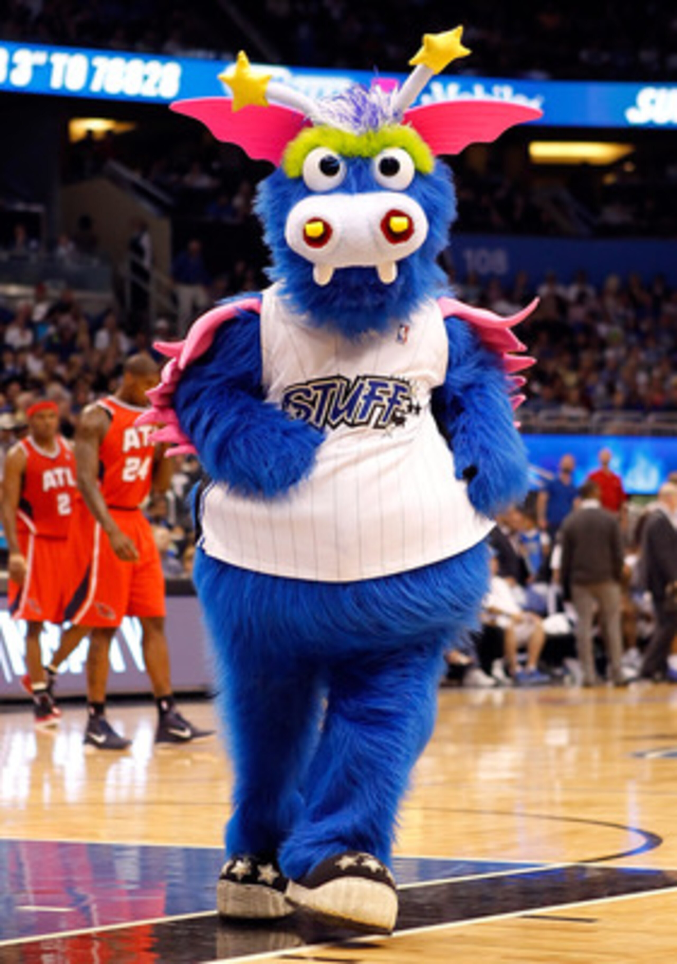 ORLANDO, FL - APRIL 16:  The Orlando Magic mascot Stuff performs during Game One of the Eastern Conference Quarterfinals of the 2011 NBA Playoffs against the Atlanta Hawks on April 16, 2011 at the Amway Arena in Orlando, Florida.  NOTE TO USER: User expre