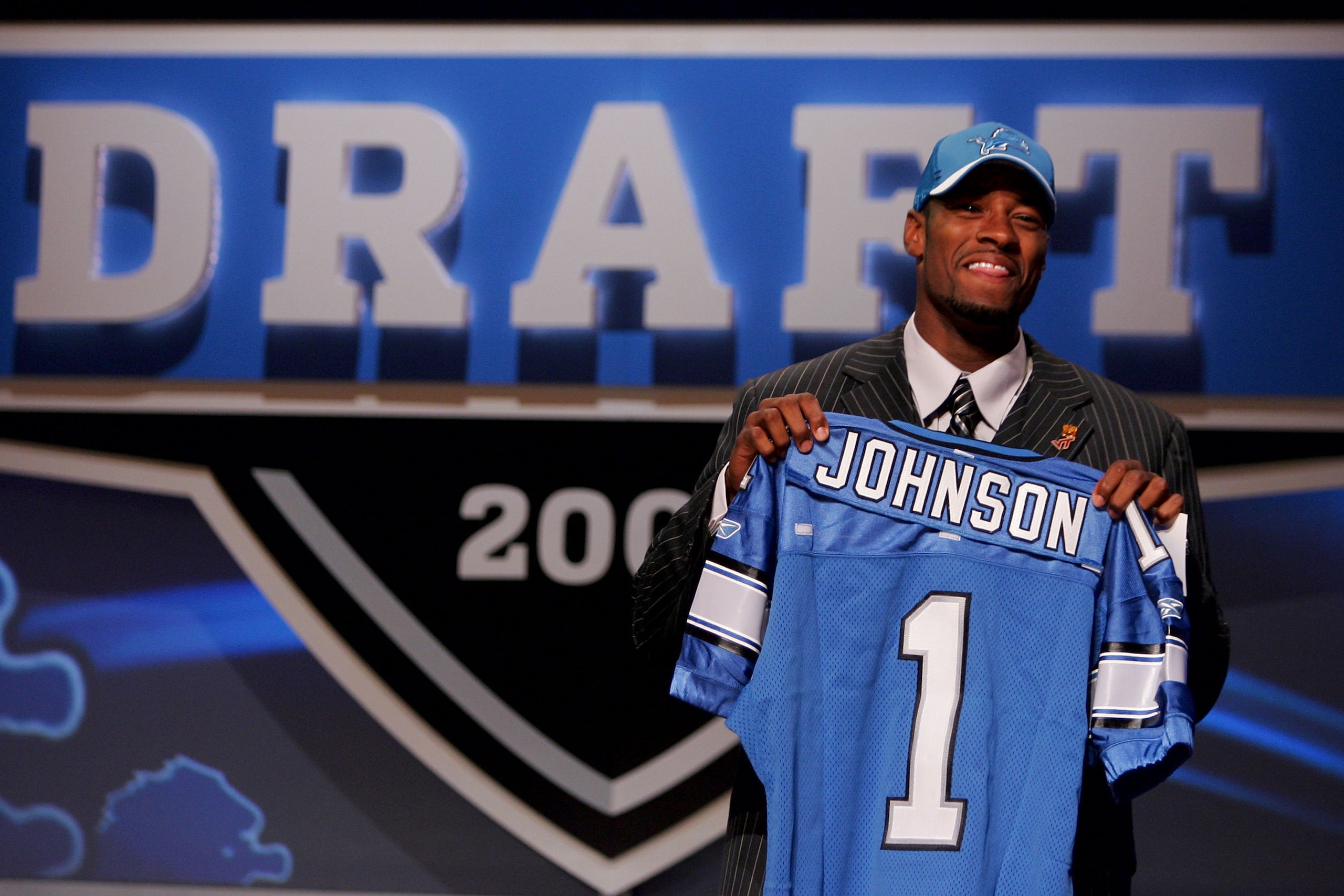 NEW YORK - APRIL 28:  Wide receiver Calvin Johnson of Georgia Tech poses for photos after being drafted second overall by the Detroit Lions during the 2007 NFL Draft on April 28, 2007 at Radio City Music Hall in New York City.  (Photo by Chris McGrath/Get