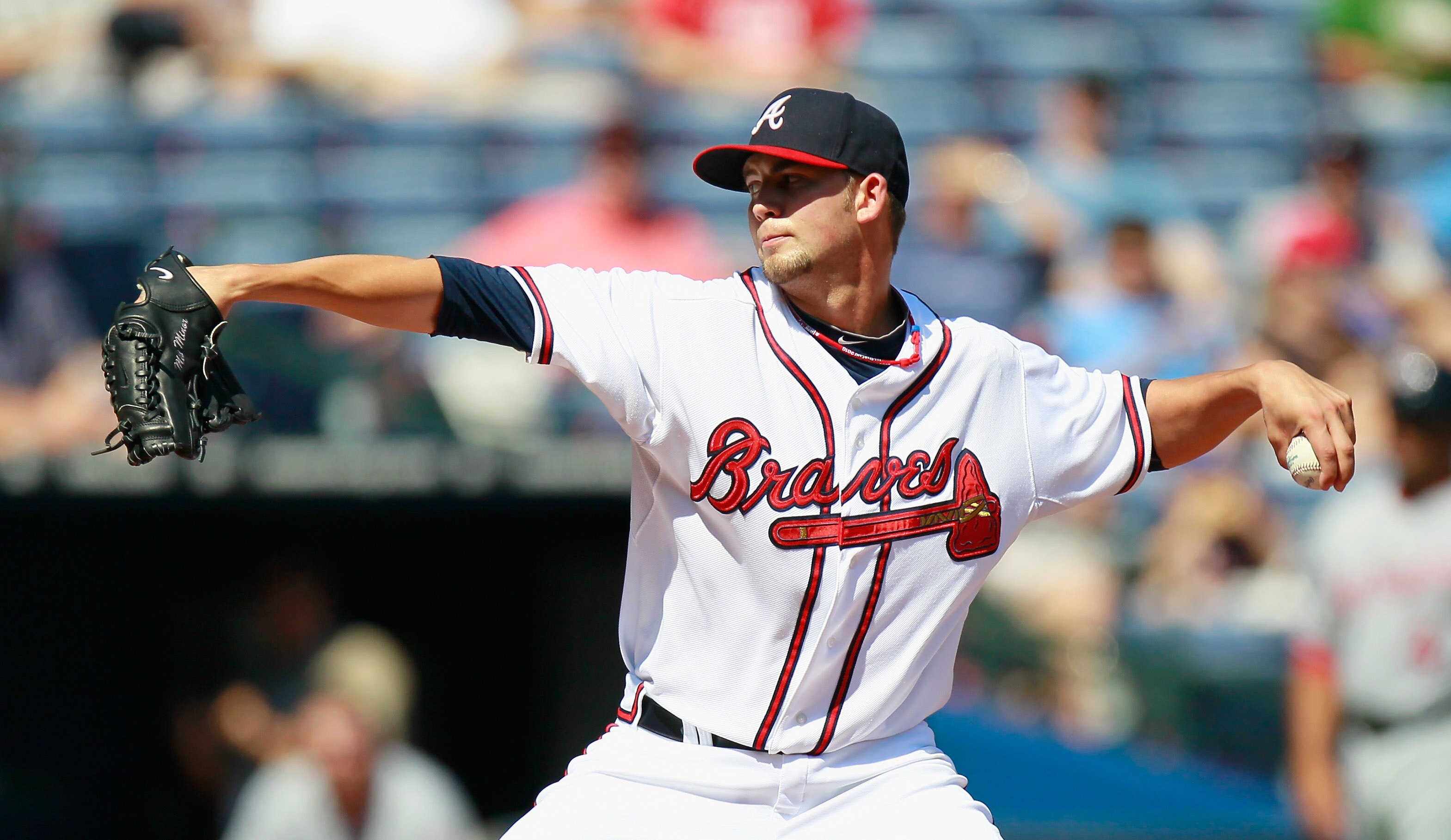 ATLANTA - SEPTEMBER 15:  Starting pitcher Mike Minor #56 of the Atlanta Braves pitches against the Washington Nationals at Turner Field on September 15, 2010 in Atlanta, Georgia.  (Photo by Kevin C. Cox/Getty Images)