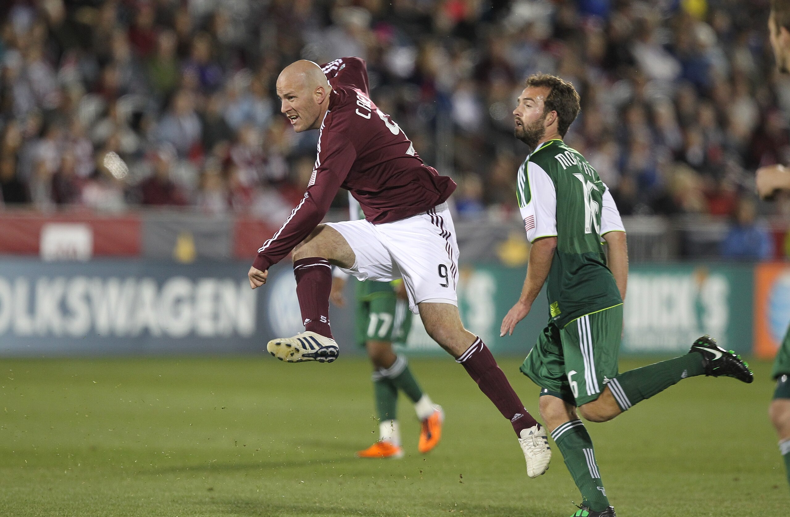COMMERCE CITY, CO - MARCH 19: Conor Casey #9 of the Colorado Rapids puts a shot on goal against the Portland Timbers at Dicks Sporting Goods Park on March 19, 2011 in Commerce City, Colorado. The Rapids defeated the Timbers 3-1. (Photo by Michael Martin COMMERCE CITY, CO - MARCH 19: Conor Casey #9 of the Colorado Rapids puts a shot on goal against the Portland Timbers at Dicks Sporting Goods Park on March 19, 2011 in Commerce City, Colorado. The Rapids defeated the Timbers 3-1. (Photo by Michael Martin