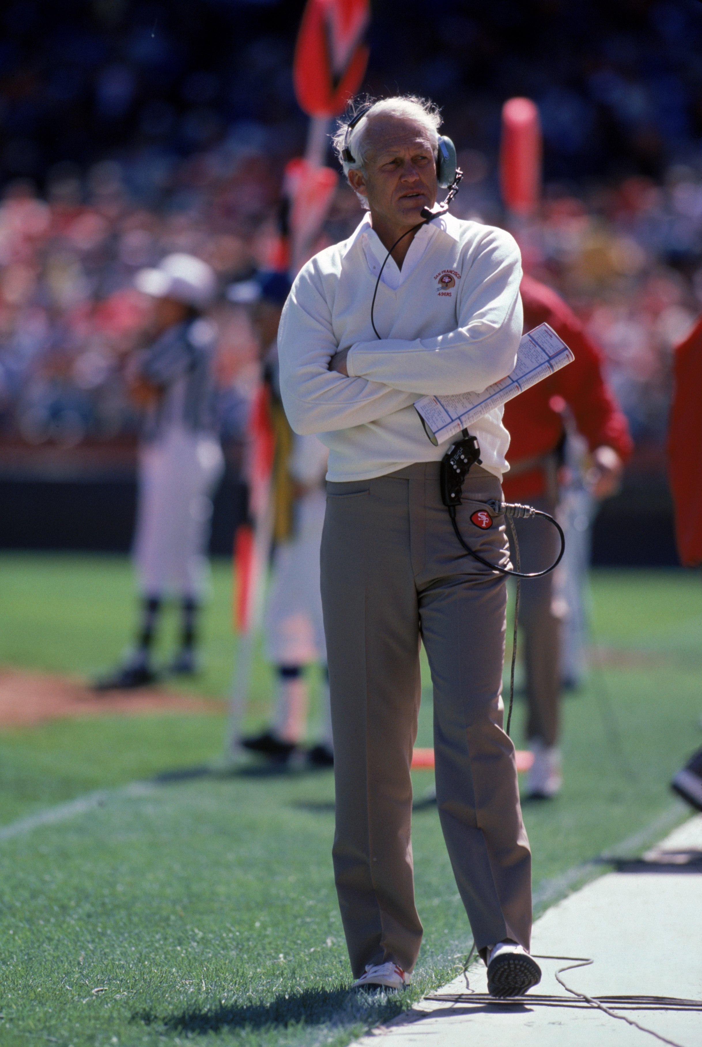 SAN FRANCISCO - SEPTEMBER 30:  Head coach Bill Walsh of the San Francisco 49ers stands on the sidelines during a game against the Atlanta Falcons at Candlestick Park on September 30, 1984 in San Francisco, California.  The 49ers won 14-5.  (Photo by Georg