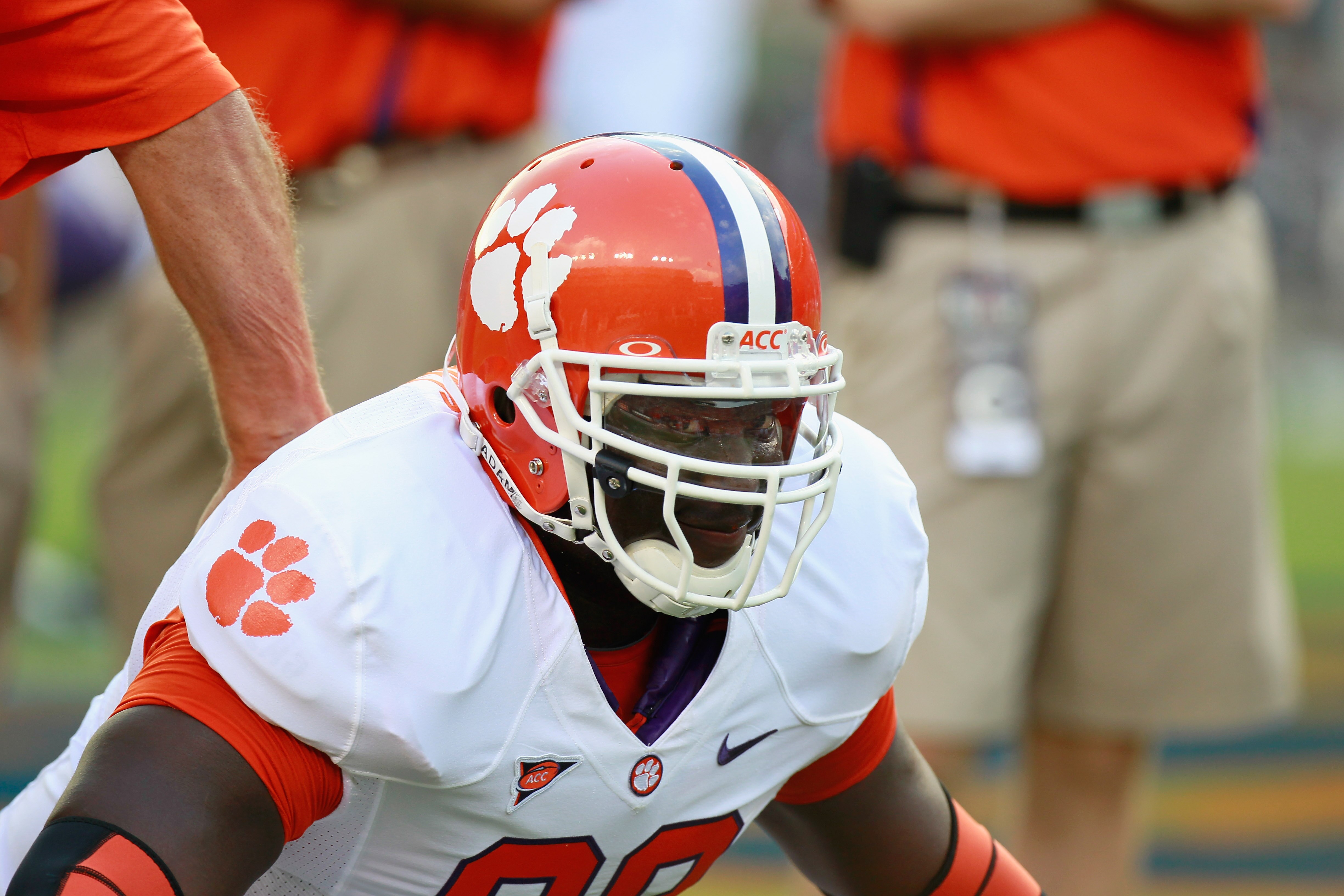 AUBURN, AL - SEPTEMBER 18:  Jarvis Jenkins #99 of the Clemson Tigers against the Auburn Tigers at Jordan-Hare Stadium on September 18, 2010 in Auburn, Alabama.  (Photo by Kevin C. Cox/Getty Images)