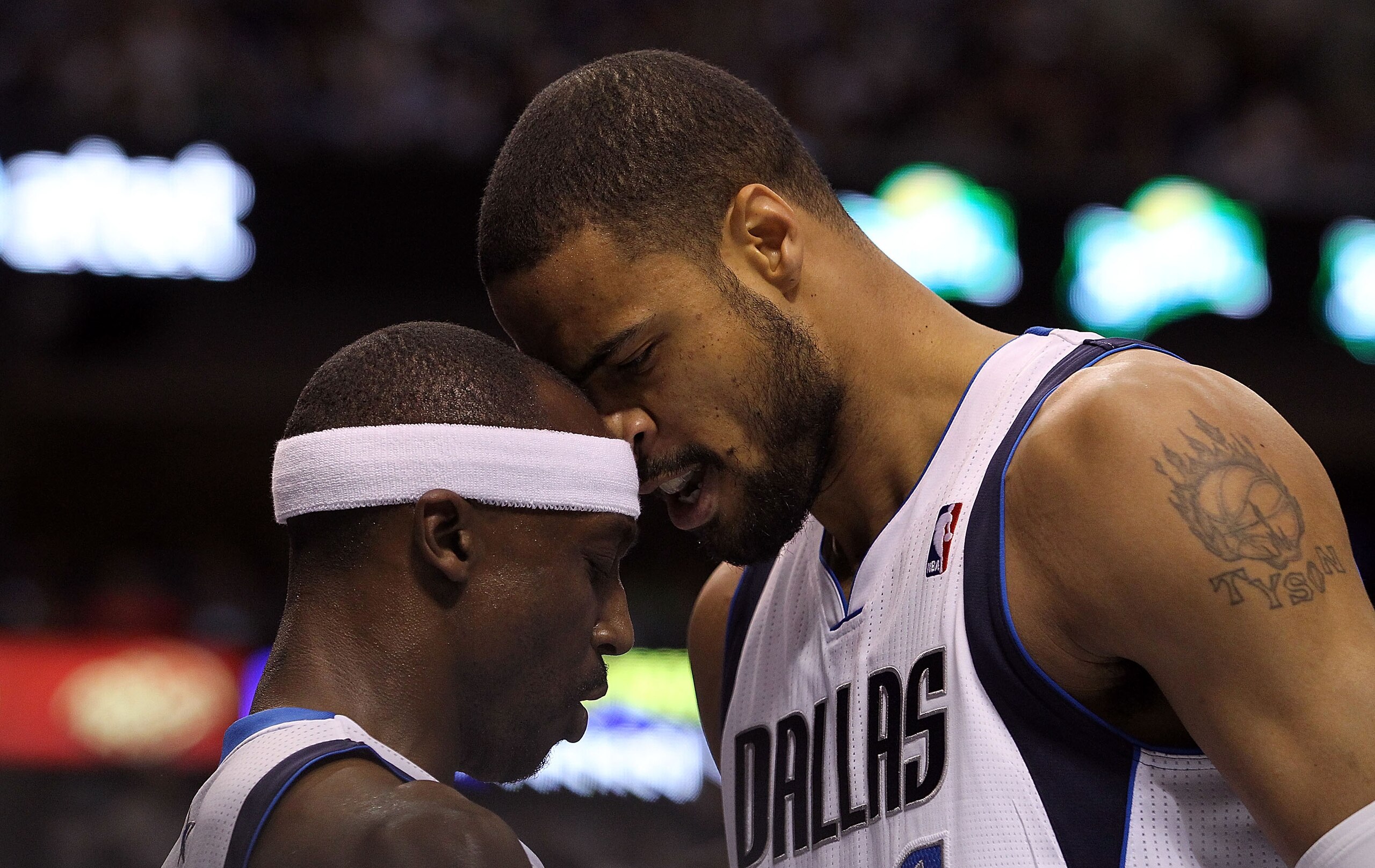 DALLAS, TX - APRIL 16: (L-R) Jason Terry #31 and Tyson Chandler #6 of the Dallas Mavericks react during play against the Portland Trail Blazers in Game One of the Western Conference Quarterfinals during the 2011 NBA Playoffs on April 16, 2011 at American DALLAS, TX - APRIL 16: (L-R) Jason Terry #31 and Tyson Chandler #6 of the Dallas Mavericks react during play against the Portland Trail Blazers in Game One of the Western Conference Quarterfinals during the 2011 NBA Playoffs on April 16, 2011 at American