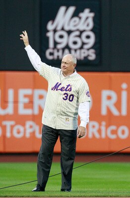 NEW YORK - AUGUST 22: Nolan Ryan stands in the outfield during the presentation commemorating the New York Mets 40th anniversary of the 1969 World Championship team on August 22, 2009 at Citi Field in the Flushing neighborhood of the Queens borough of New