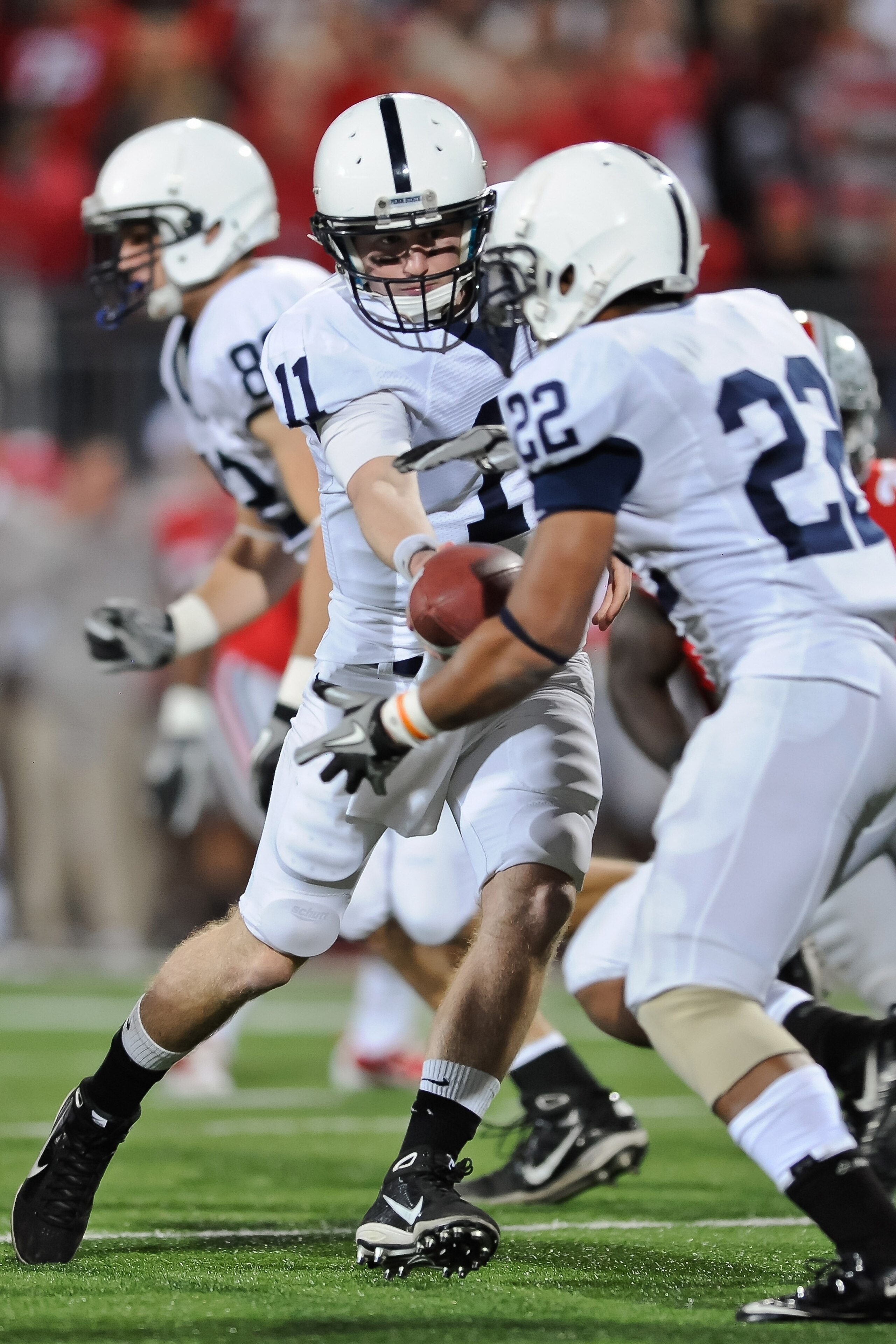 COLUMBUS, OH - NOVEMBER 13: Quarterback Matt McGloin #11 of the Penn State Nittany Lions hands off against the Ohio State Buckeyes at Ohio Stadium on November 13, 2010 in Columbus, Ohio. (Photo by Jamie Sabau/Getty Images) COLUMBUS, OH - NOVEMBER 13: Quarterback Matt McGloin #11 of the Penn State Nittany Lions hands off against the Ohio State Buckeyes at Ohio Stadium on November 13, 2010 in Columbus, Ohio. (Photo by Jamie Sabau/Getty Images)