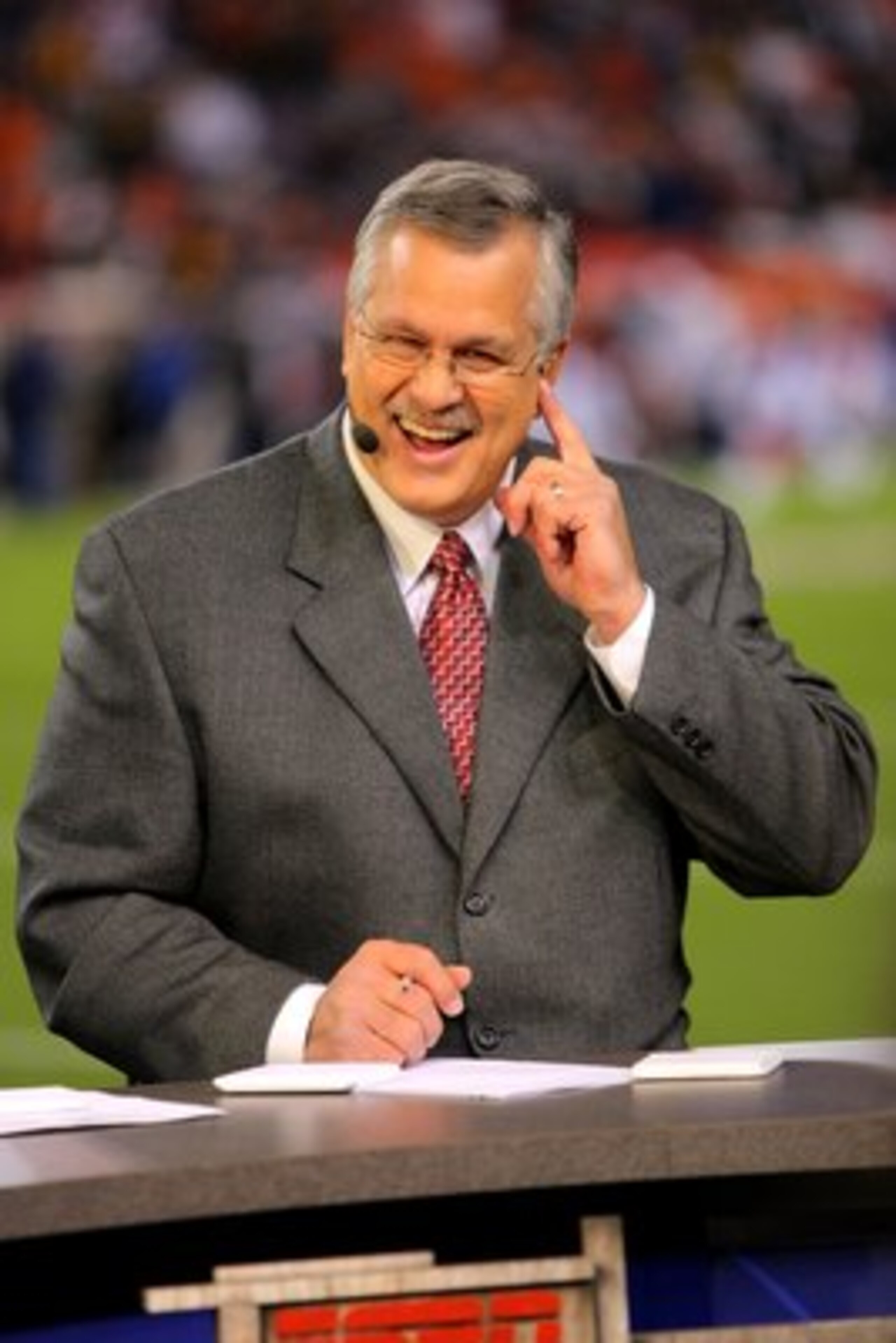 DENVER - NOVEMBER 09:  Matt Millen works on the set of the pregame show for ESPN's Monday Night Football as the Pittsburgh Steelers face the Denver Broncos during NFL action at Invesco Field at Mile High on November 9, 2009 in Denver, Colorado. The Steele