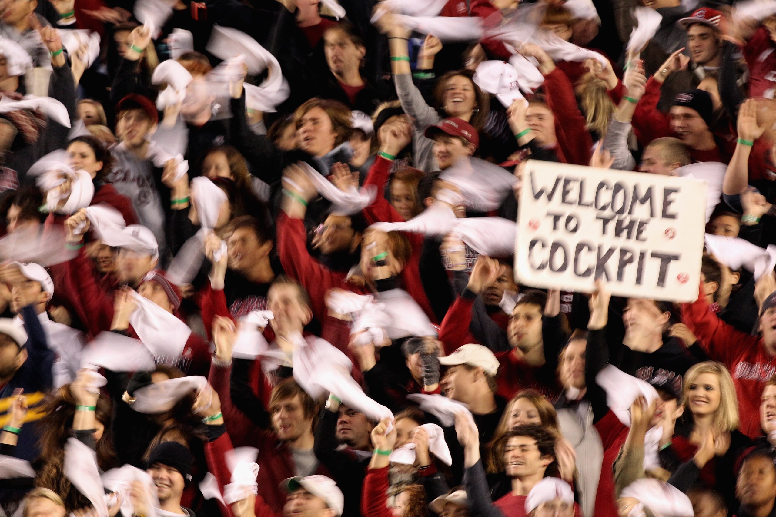 COLUMBIA, SC - NOVEMBER 06: Fans cheer during the Arkansas Razorbacks versus South Carolina Gamecocks game at Williams-Brice Stadium on November 6, 2010 in Columbia, South Carolina. (Photo by Streeter Lecka/Getty Images) COLUMBIA, SC - NOVEMBER 06: Fans cheer during the Arkansas Razorbacks versus South Carolina Gamecocks game at Williams-Brice Stadium on November 6, 2010 in Columbia, South Carolina. (Photo by Streeter Lecka/Getty Images)