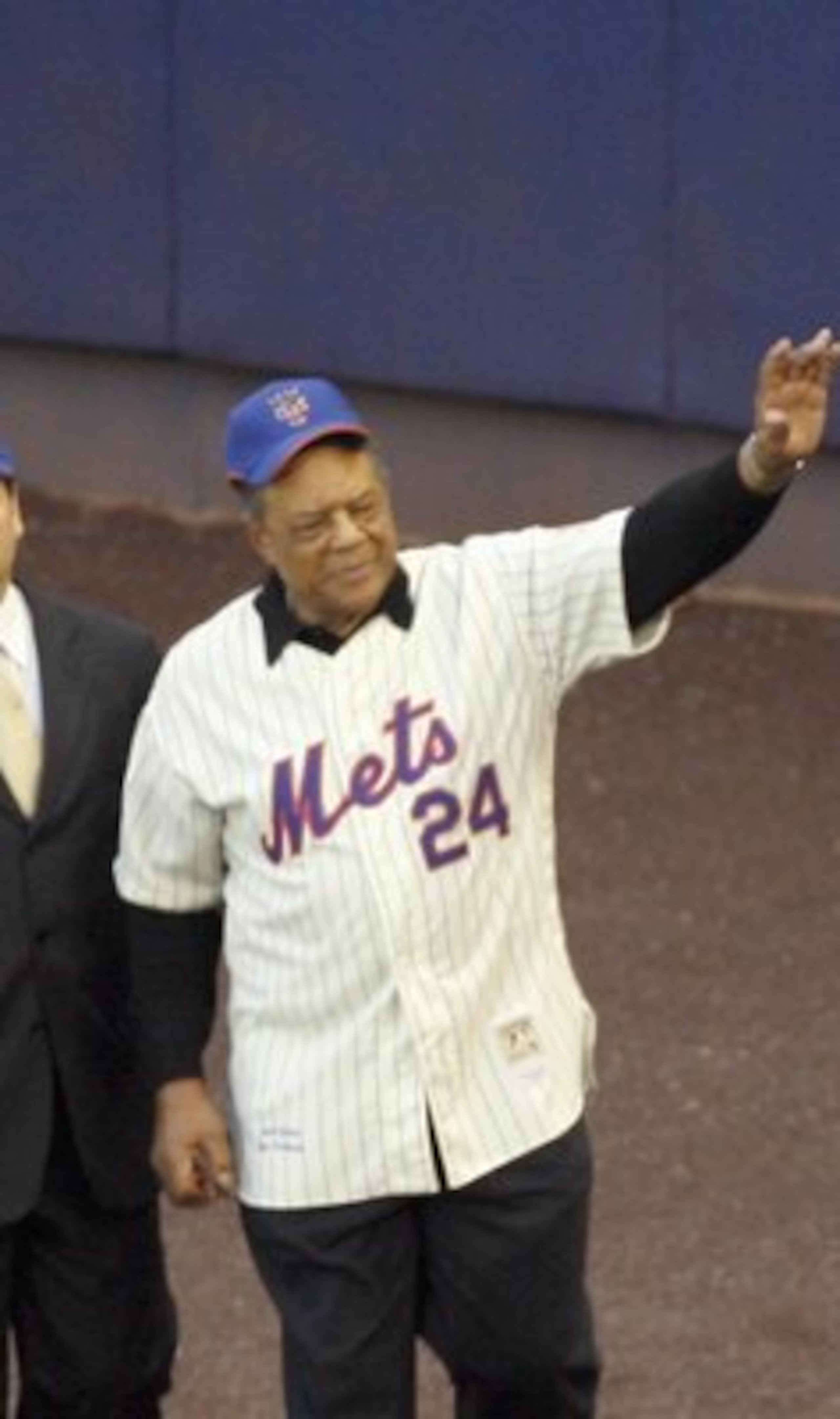 NEW YORK - SEPTEMBER 28:  Former New York Mets Willie Mays waves to fans before the game against the Florida Marlins and the last regular season baseball game ever played in Shea Stadium on September 28, 2008 in the Flushing neighborhood of the Queens bor