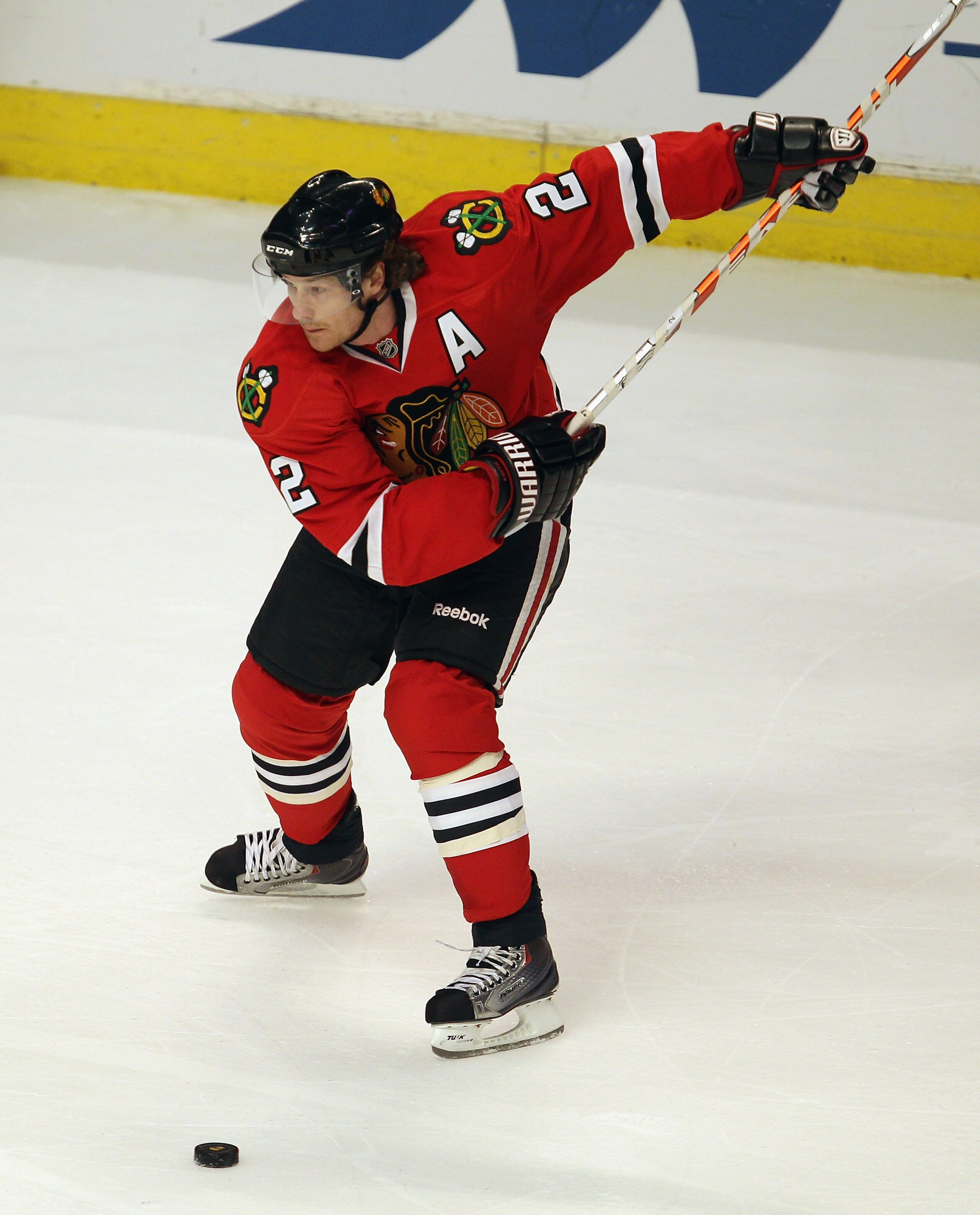 CHICAGO, IL - APRIL 17: Duncan Keith #2 of the Chicago Blackhawks winds up to shoot a power-play goal in the 1st period against the Vancouver Canucks in Game Three of the Western Conference Quarterfinals during the 2011 NHL Stanley Cup Playoffs at the Uni