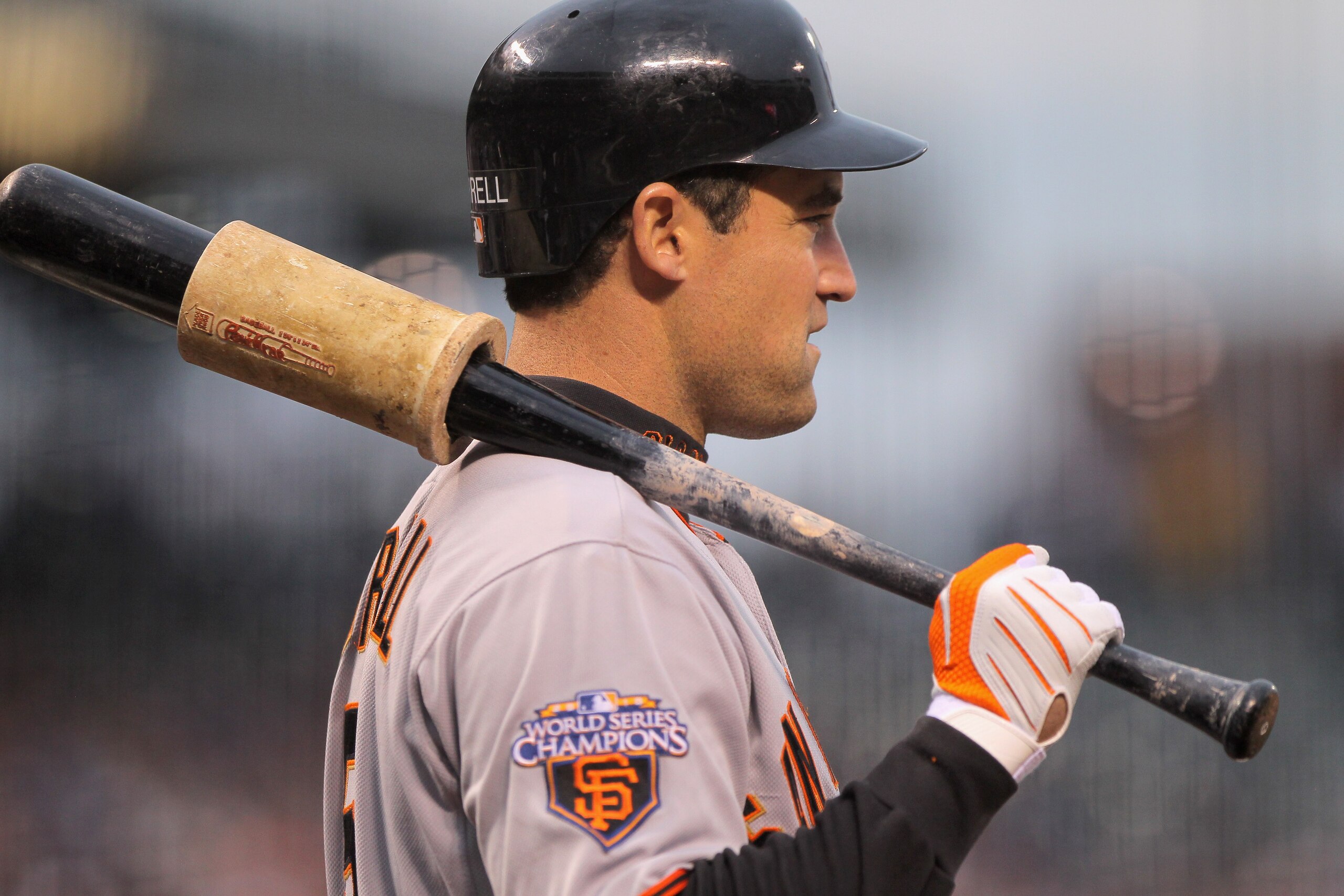 DENVER, CO - APRIL 18:  Pat Burrell #5 of the San Francisco Giants looks on from the on deck circle as he prepares to take an at bat against the Colorado Rockies at Coors Field on April 18, 2011 in Denver, Colorado.  (Photo by Doug Pensinger/Getty Images)