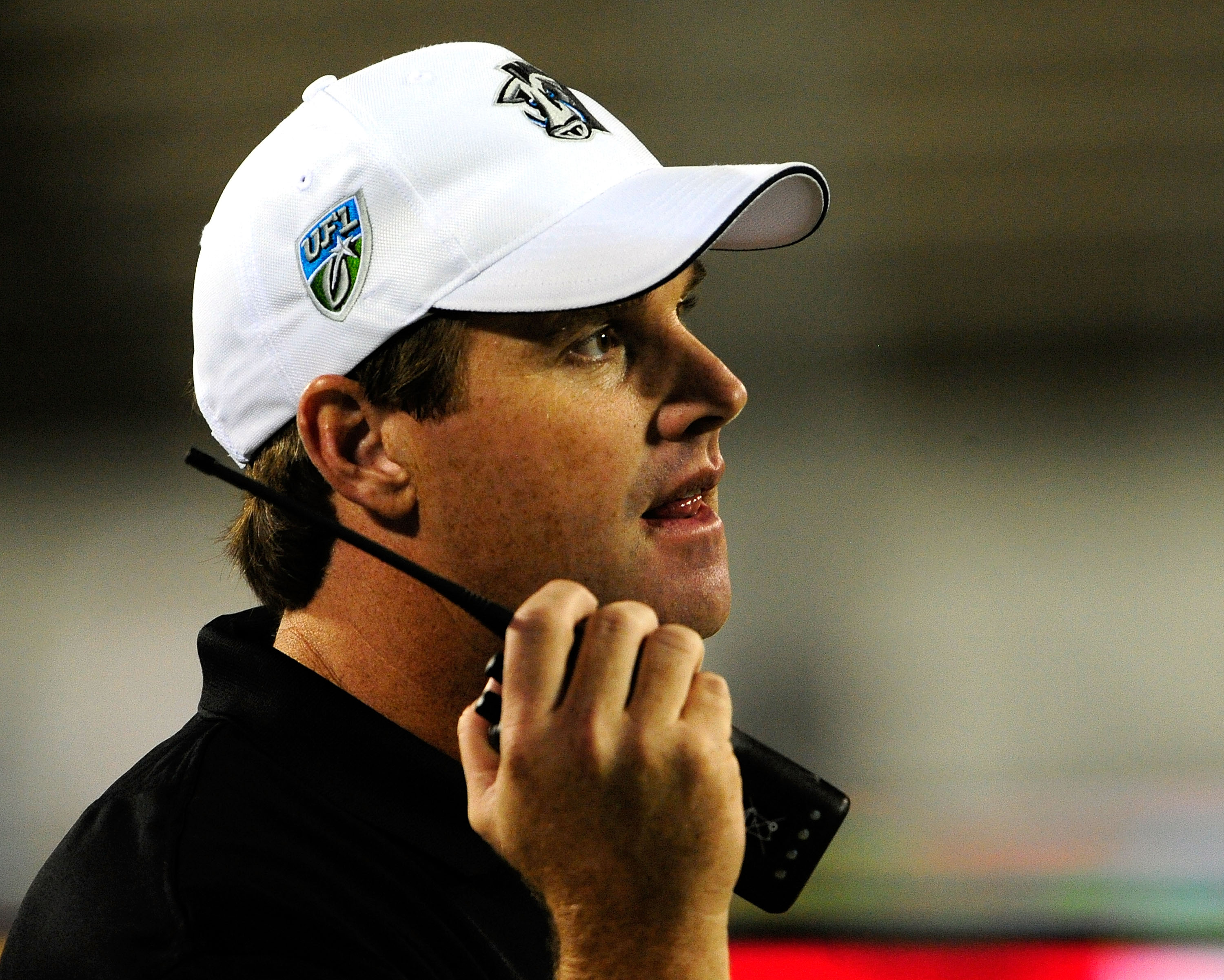 ORLANDO, FL - OCTOBER 22:  Offensive coordinator Jay Gruden of the Florida Tuskers watches the action during the game against the California Redwoods at the Florida Citrus Bowl on October 22, 2009 in Orlando, Florida.  (Photo by Sam Greenwood/Getty Images