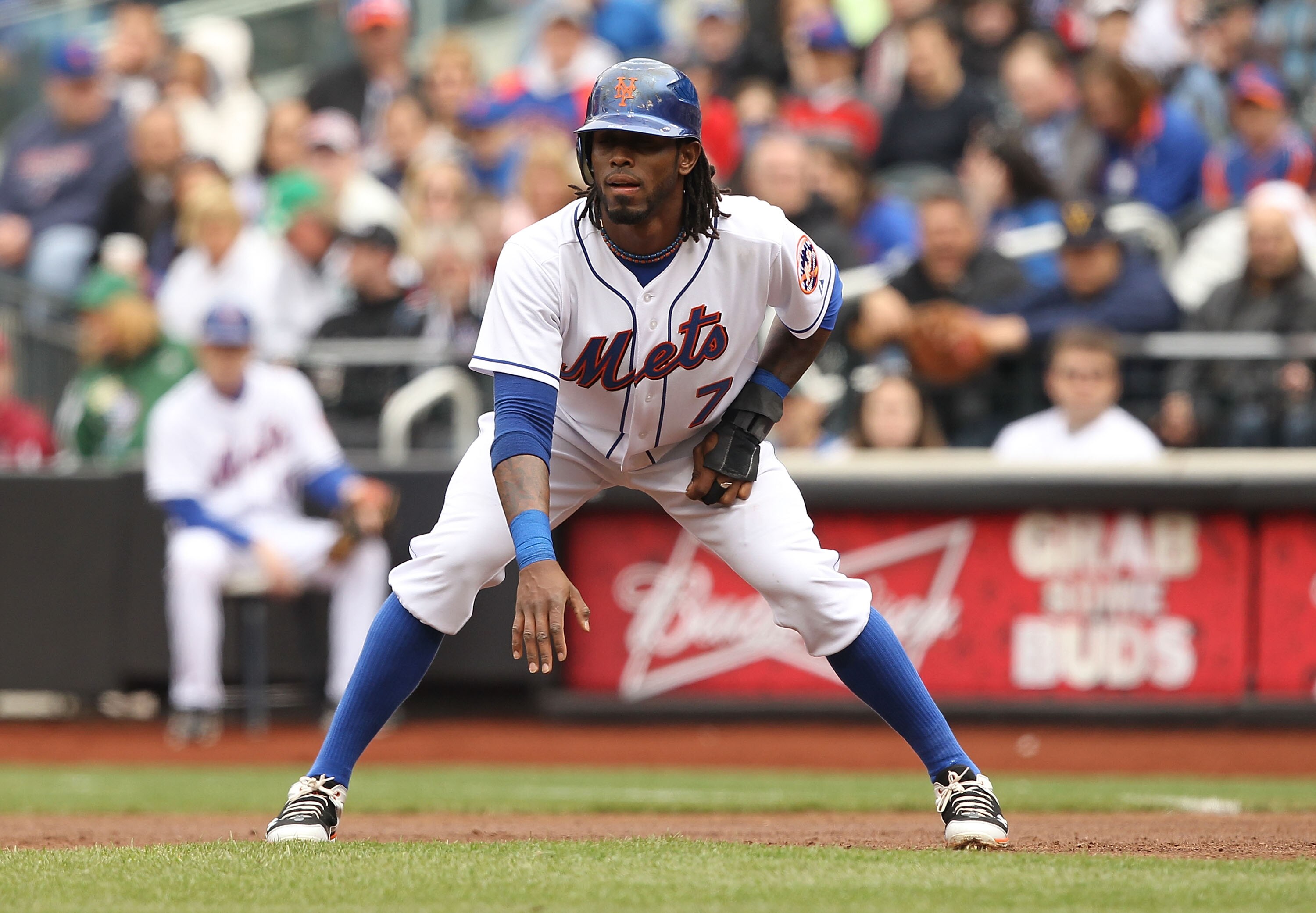 NEW YORK, NY - APRIL 10:  Jose Reyes #7 of the New York Mets in action against the Washington Nationals during their game on April 10, 2011 at Citi Field in the Flushing neighborhood of the Queens borough of New York City.  (Photo by Al Bello/Getty Images