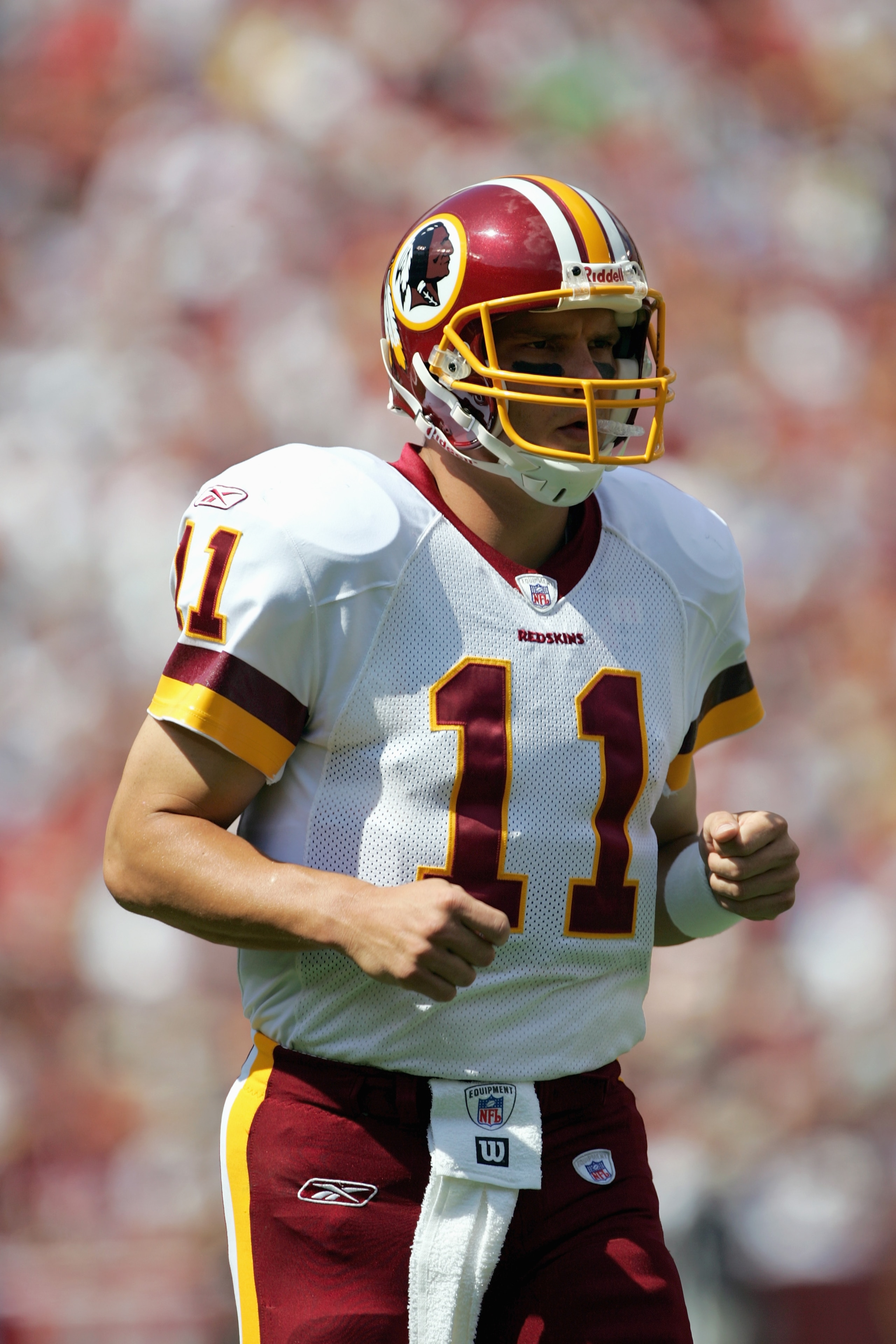 LANDOVER, MD - SEPTEMBER 11:  Patrick Ramsey #11 of the Washington Redskins runs on the field during the game with the Chicago Bears on September 11, 2005 at Fed Ex Field in Landover, Maryland.  The Redskins won 9-7. (Photo By Jamie Squire/Getty Images)