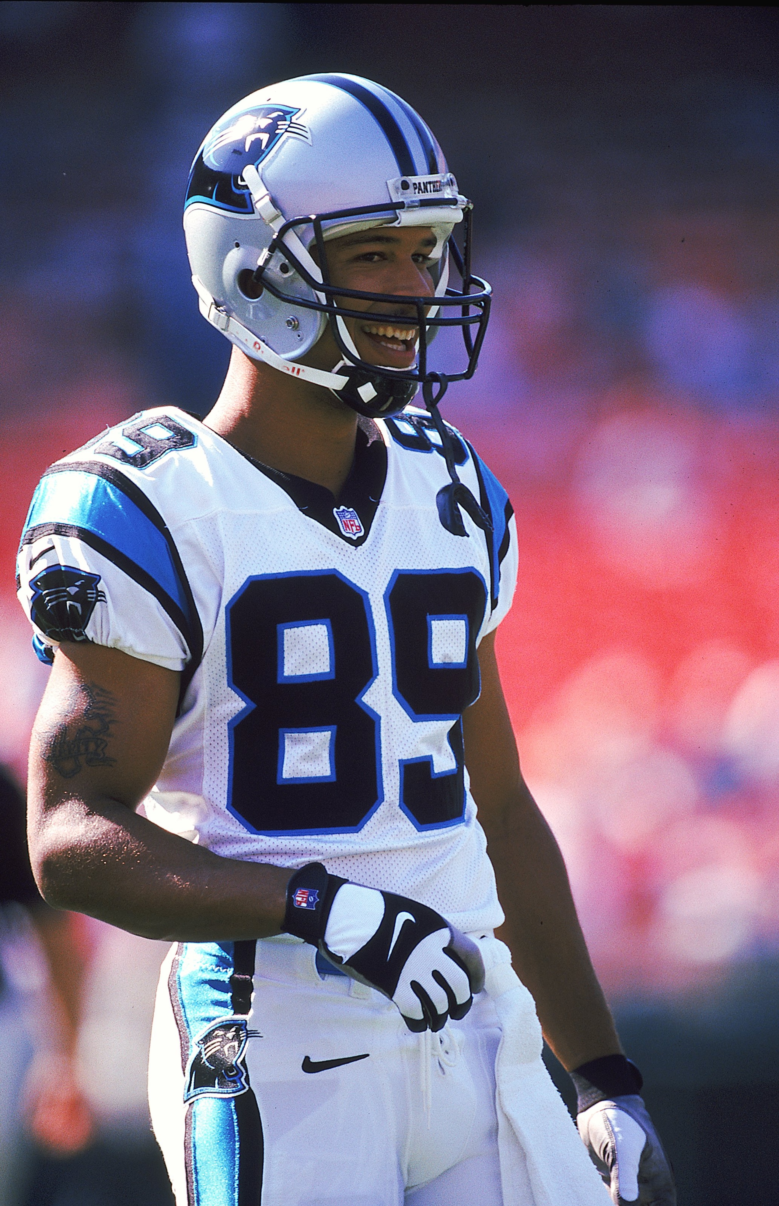 17 Oct 1999: Rae Carruth #89 of the Carolina Panthers smilles on the field during the game against the San Francisco 49ers at 3Com Park in San Francisco, California. The Panthers defeated the 49ers 31-29. Mandatory Credit: Otto Greule Jr.  /Allsport