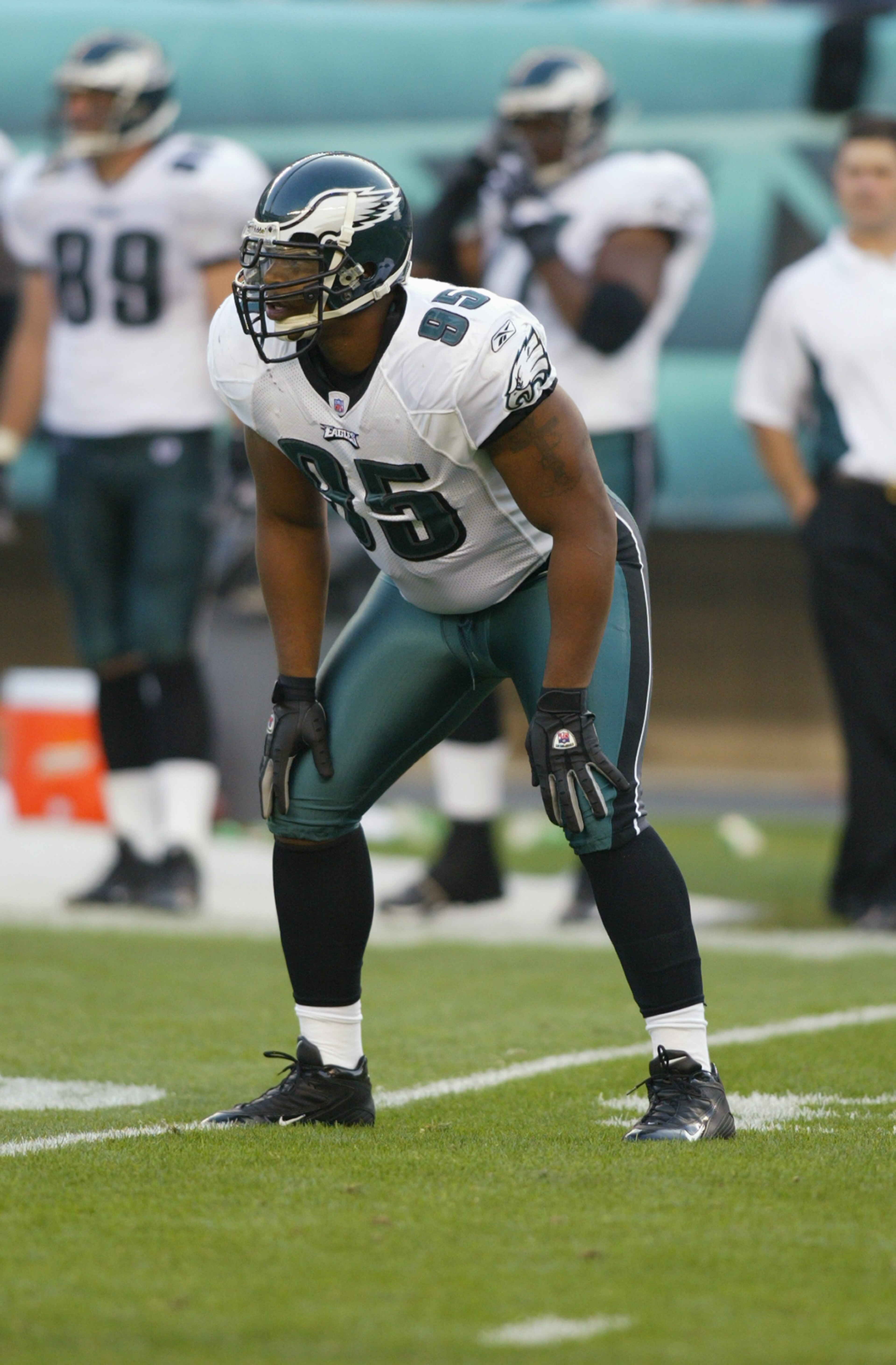 PHILADELPHIA - SEPTEMBER 12: Jerome McDougle of the Philadelphia Eagles lines up against the New York Giants on September 12, 2004 at Lincoln Financial Field in Philadelphia, Pennsylvania. The Eagles won 31-17. (Photo by Streeter Lecka/Getty Images) PHILADELPHIA - SEPTEMBER 12: Jerome McDougle of the Philadelphia Eagles lines up against the New York Giants on September 12, 2004 at Lincoln Financial Field in Philadelphia, Pennsylvania. The Eagles won 31-17. (Photo by Streeter Lecka/Getty Images)