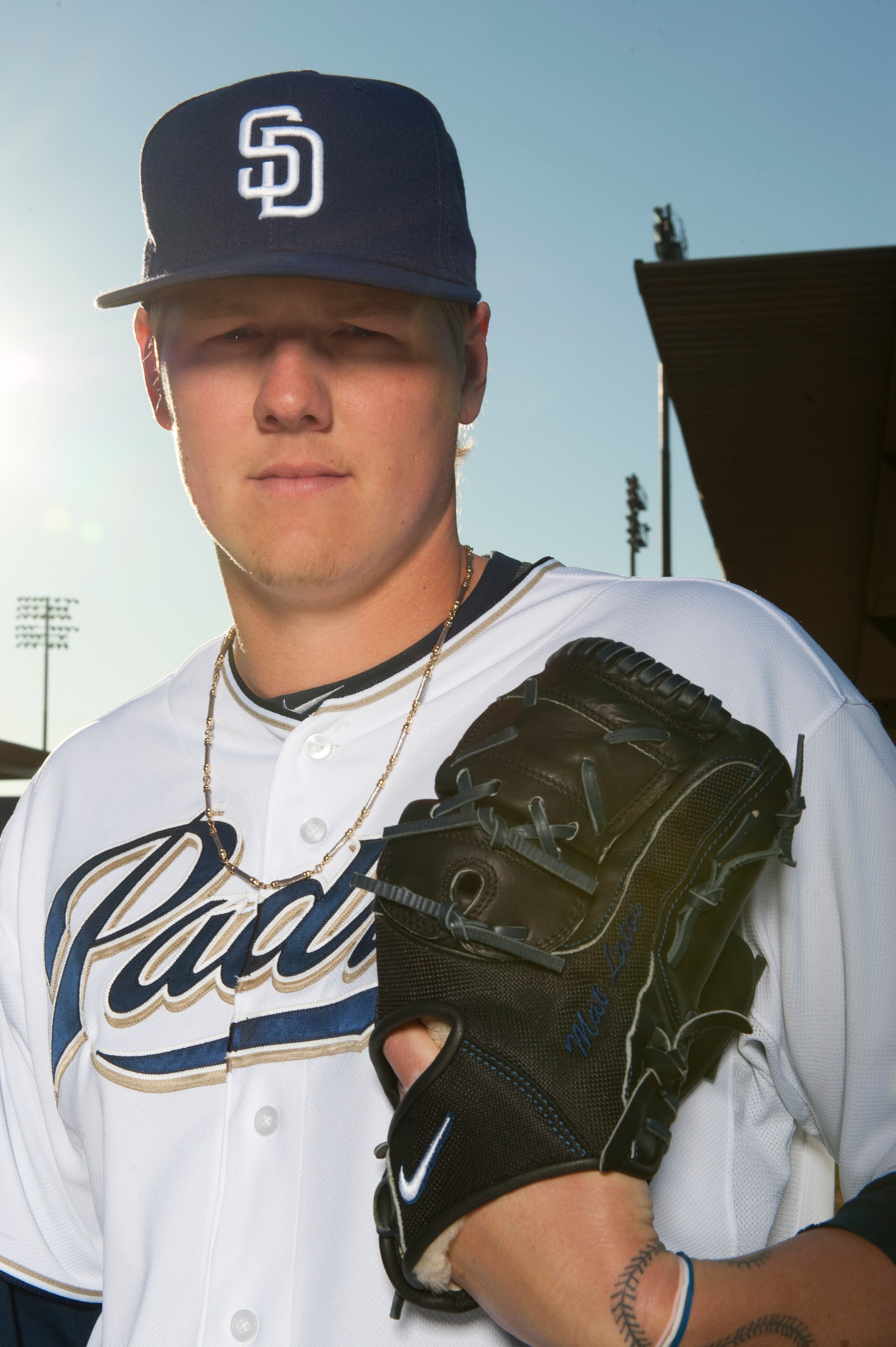 PEORIA, AZ - FEBRUARY 23: Mat Latos #38 of the San Diego Padres poses during their photo day at the Padres Spring Training Complex on February 23, 2011 in Peoria, Arizona. (Photo by Rob Tringali/Getty Images)