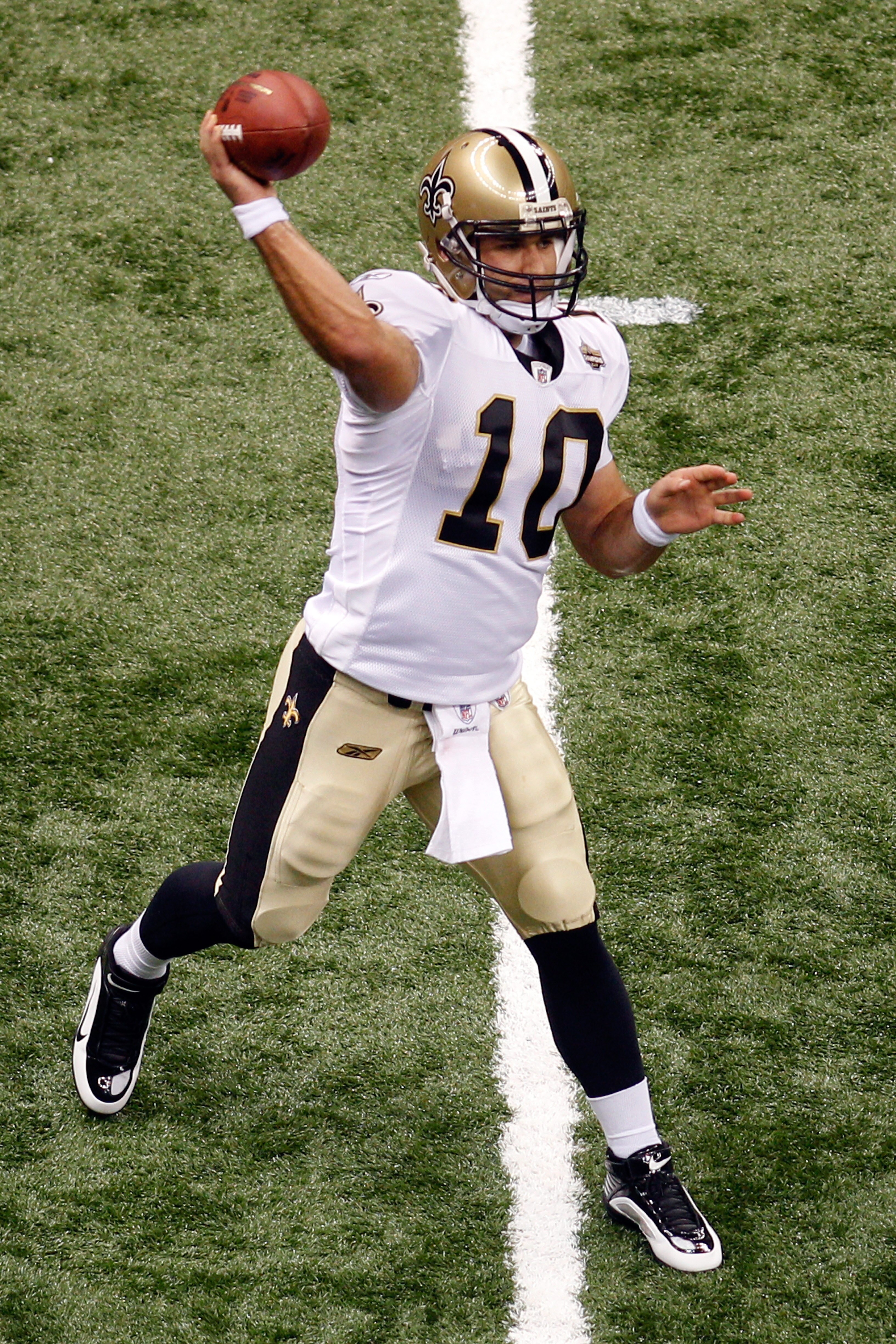 NEW ORLEANS - SEPTEMBER 09:  Chase Daniel #10 of the New Orleans Saints warms up during pregame against the Minnesota Vikings at the Louisiana Superdome on September 9, 2010 in New Orleans, Louisiana.  (Photo by Chris Graythen/Getty Images)