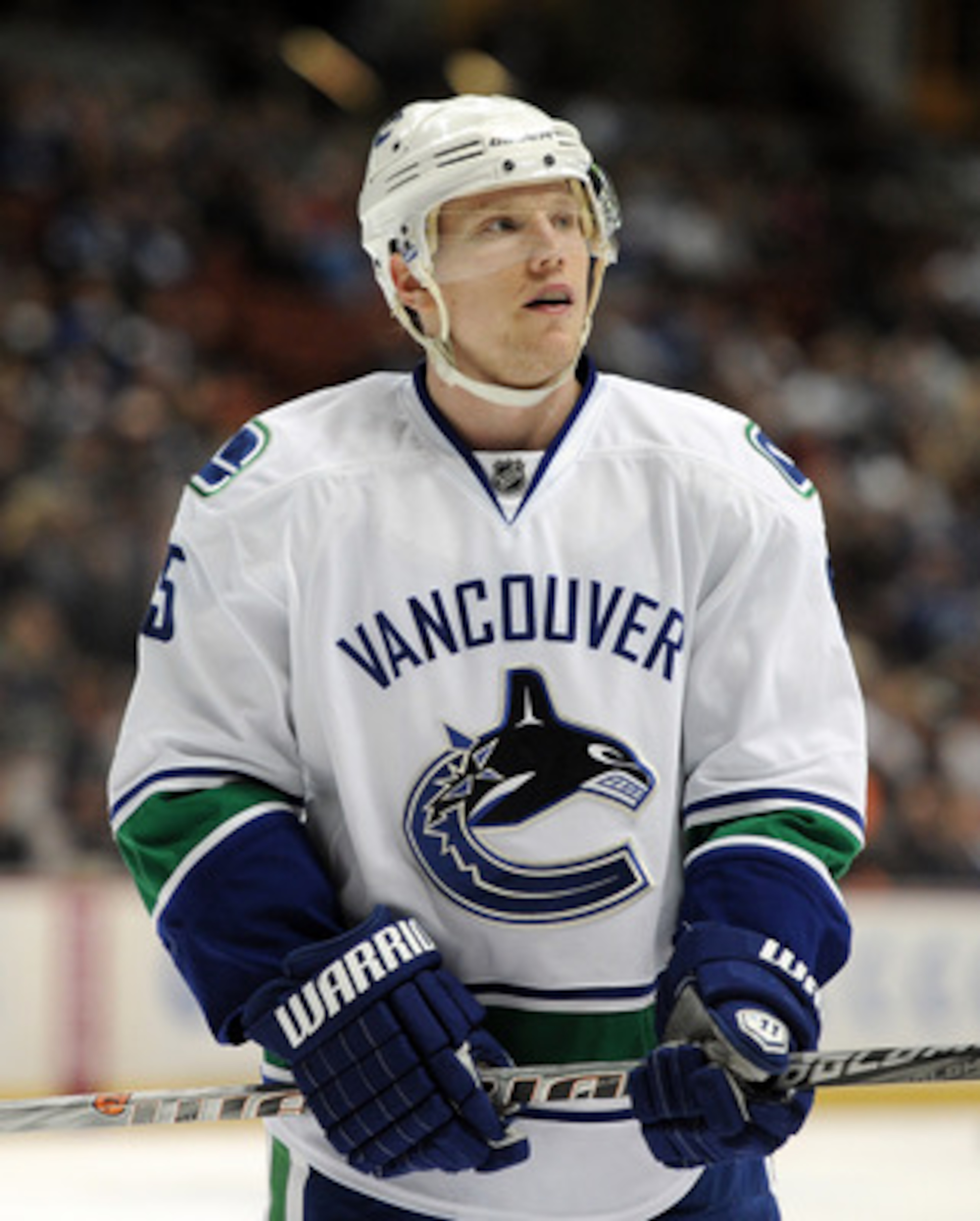 ANAHEIM, CA - MARCH 06: Christian Ehrhoff #5 of the Vancouver Canucks plays against the Anaheim Ducks at the Honda Center on March 6, 2011 in Anaheim, California. (Photo by Harry How/Getty Images) ANAHEIM, CA - MARCH 06: Christian Ehrhoff #5 of the Vancouver Canucks plays against the Anaheim Ducks at the Honda Center on March 6, 2011 in Anaheim, California. (Photo by Harry How/Getty Images)