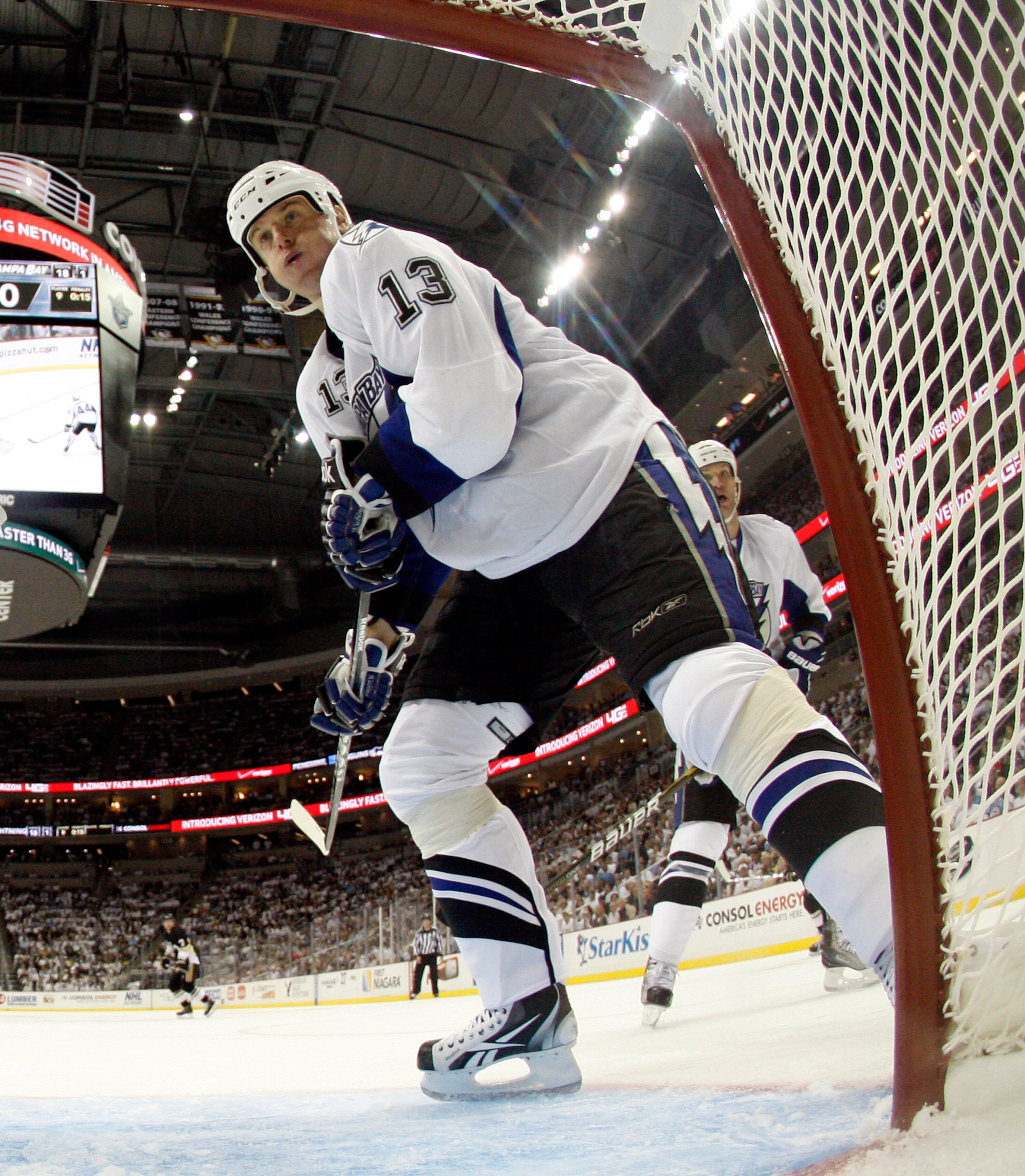 PITTSBURGH, PA - APRIL 13: Pavel Kubina #13 of the Tampa Bay Lightning skates against the Pittsburgh Penguins in Game One of the Eastern Conference Quarterfinals during the 2011 NHL Stanley Cup Playoffs at Consol Energy Center on April 13, 2011 in Pittsbu