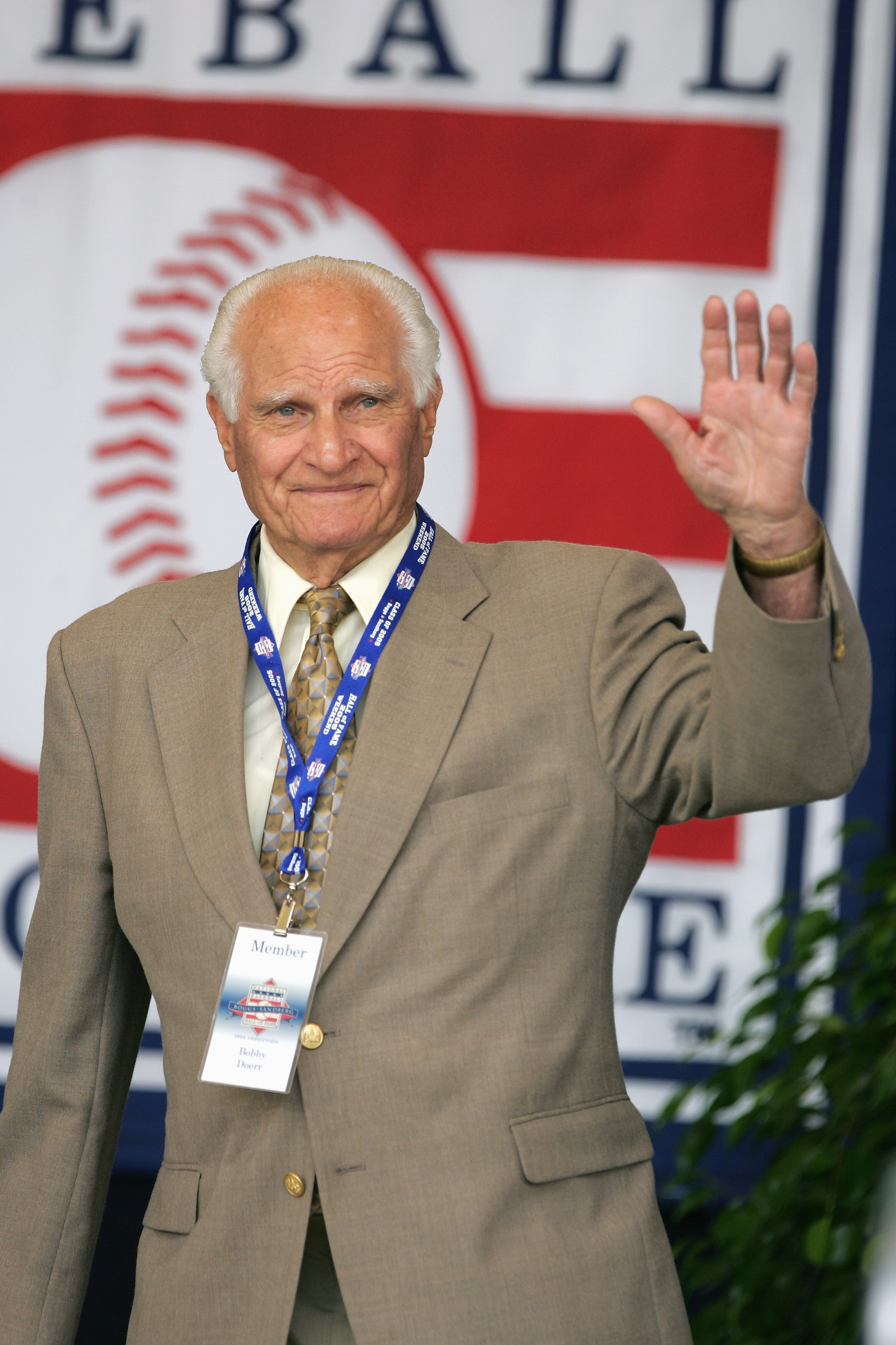 COOPERSTOWN, NY - JULY 31: Hall of Famer Bobby Doerr attends the Baseball Hall of Fame Induction ceremony on July 31, 2005 at the Clark Sports Complex in Cooperstown, New York.  (Photo by Ezra Shaw/Getty Images)