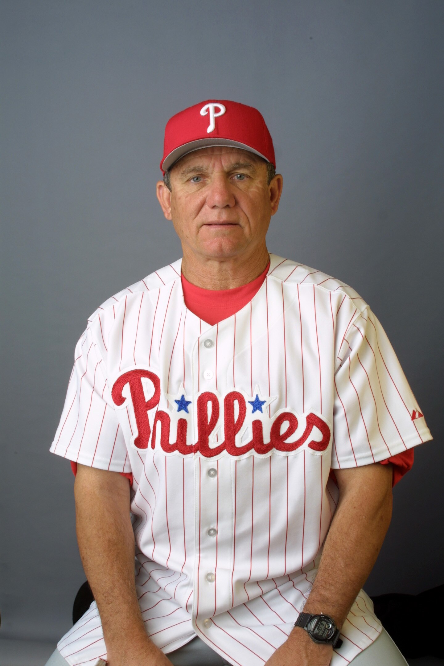 25 Feb 2002: Larry Bowa, Manager of the Philadelphia Phillies poses during media day at Carpenter Field in Clearwater, Florida. DIGITAL IMAGE  Mandatory Credit: Rick Stewart/Getty Images