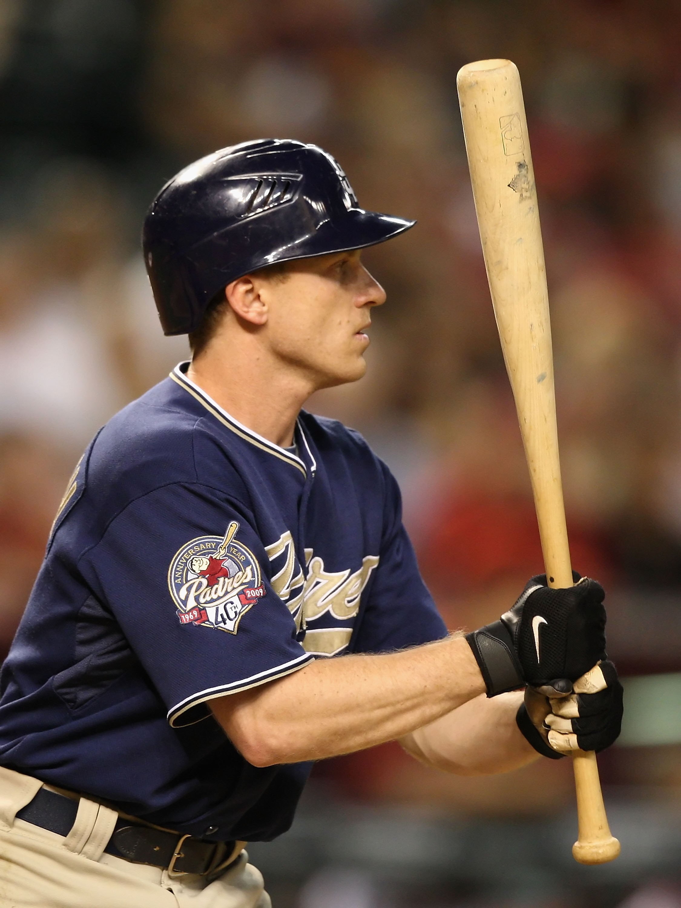 PHOENIX - MAY 26:  David Eckstein #3 of the San Diego Padres bats against the Arizona Diamondbacks during the major league baseball game at Chase Field on May 26, 2009 in Phoenix, Arizona. The Diamondbacks defeated the Padres 6-5.  (Photo by Christian Pet