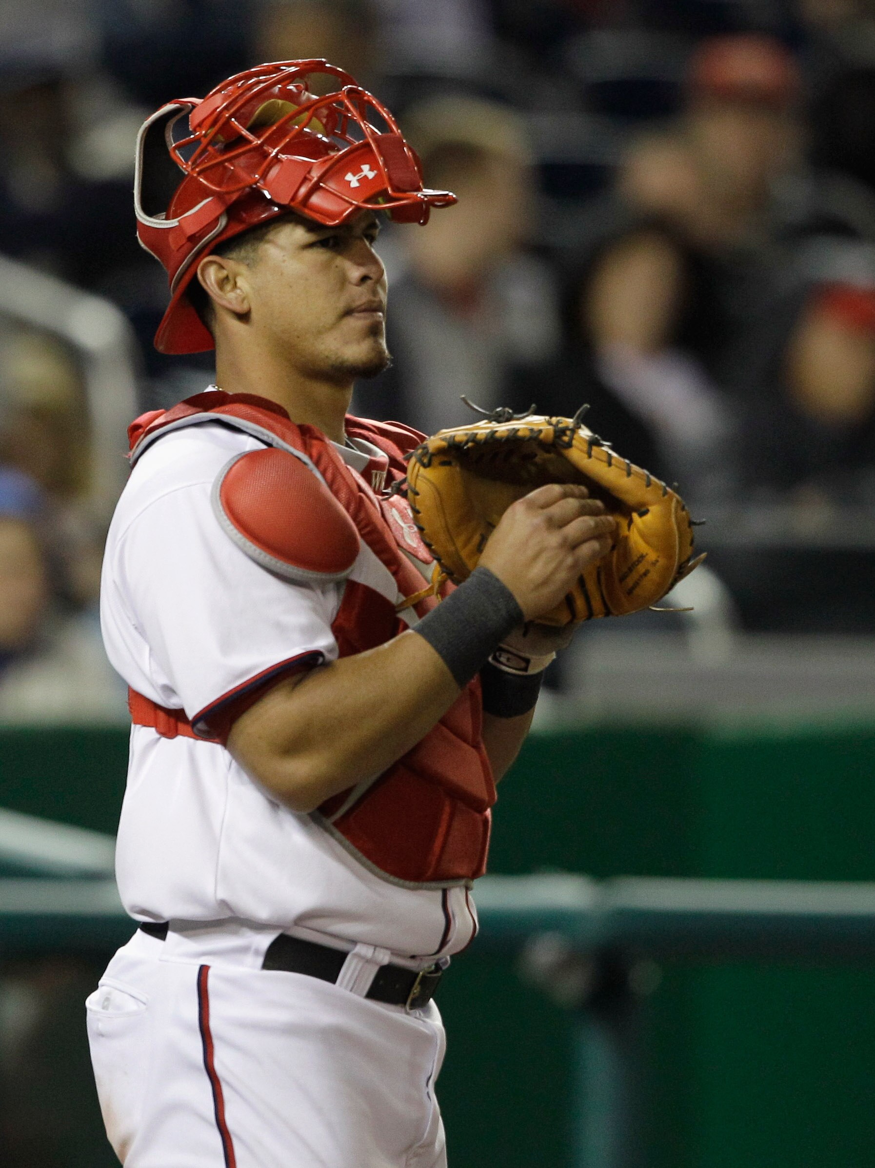 WASHINGTON, DC - APRIL 12: Catcher Wilson Ramos #3 of the Washington Nationals in action against the Philadelphia Phillies at Nationals Park on April 12, 2011 in Washington, DC. (Photo by Rob Carr/Getty Images)