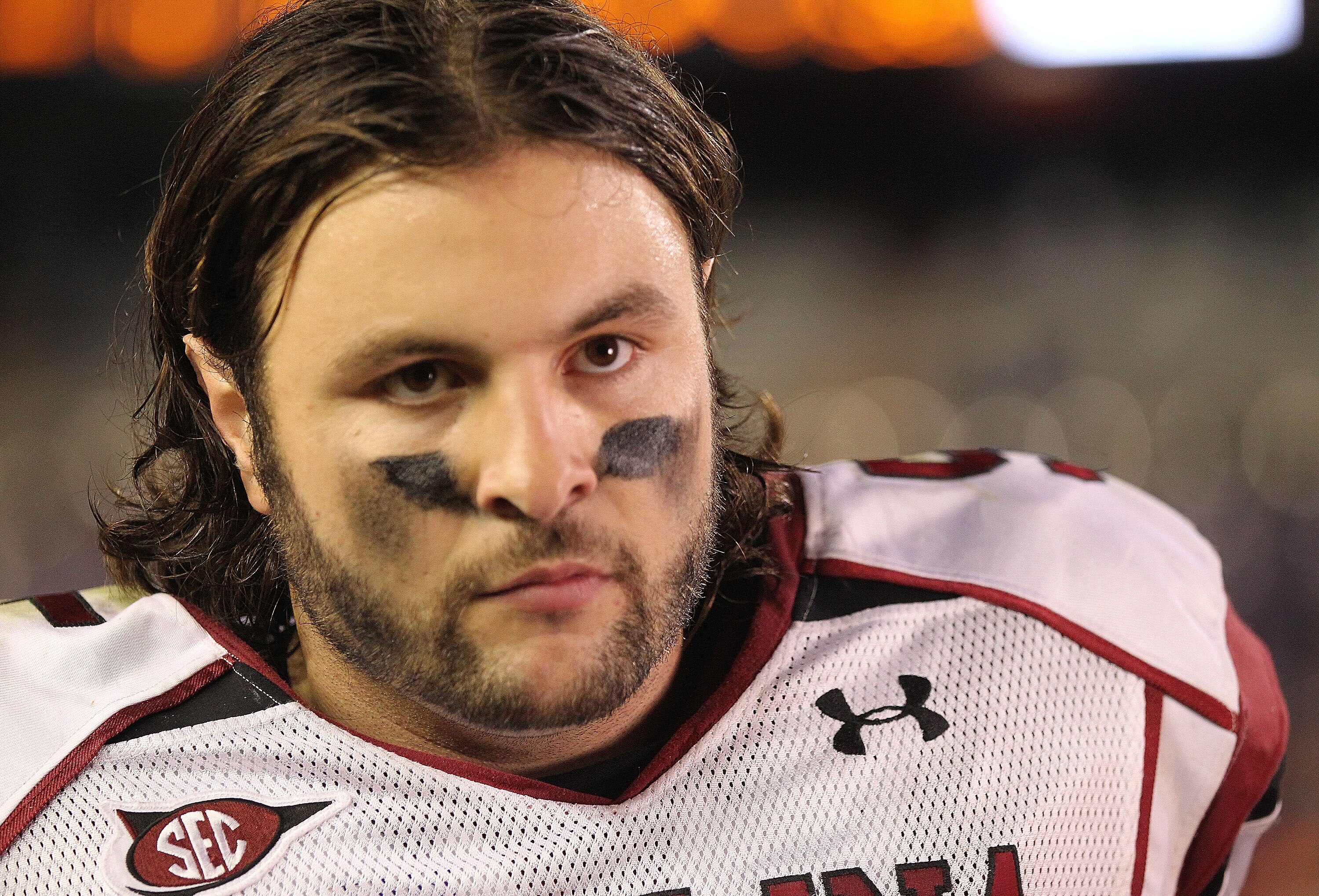 GAINESVILLE, FL - NOVEMBER 13:  Stephen Garcia #5 of the South Carolina Gamecocks answers questions after winning a game against the Florida Gators at Ben Hill Griffin Stadium on November 13, 2010 in Gainesville, Florida. The Gamecocks beat the Gators 36-