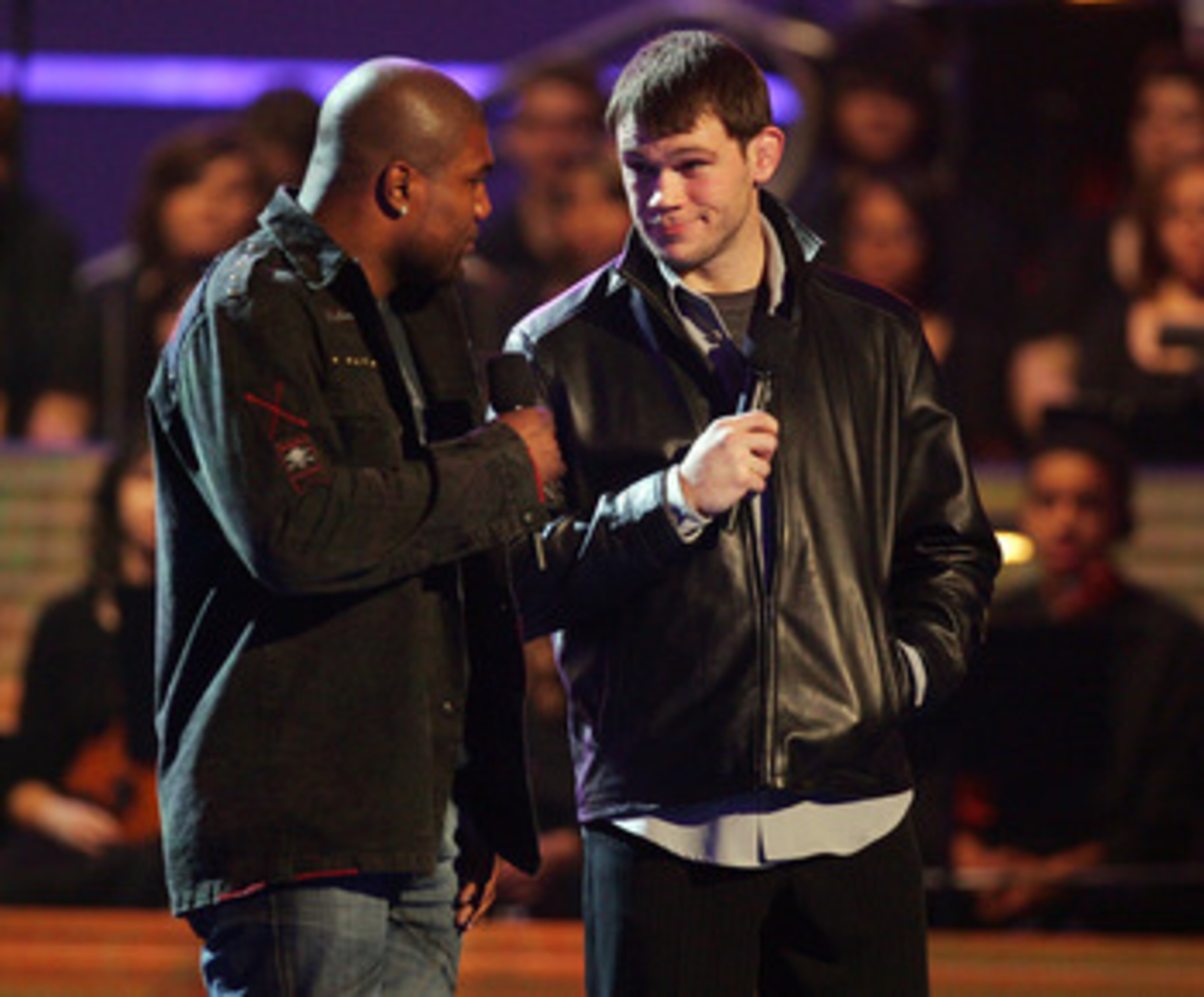 LAS VEGAS - DECEMBER 07:  FC Light Heavyweight Mixed Martial Arts Champion Quinton 'Rampage' Jackson (L) and mixed martial arts fighter Forrest Griffin speak at Spike TV's 2007 'Video Game Awards' at the Mandalay Bay Events Center on December 7, 2007 in L