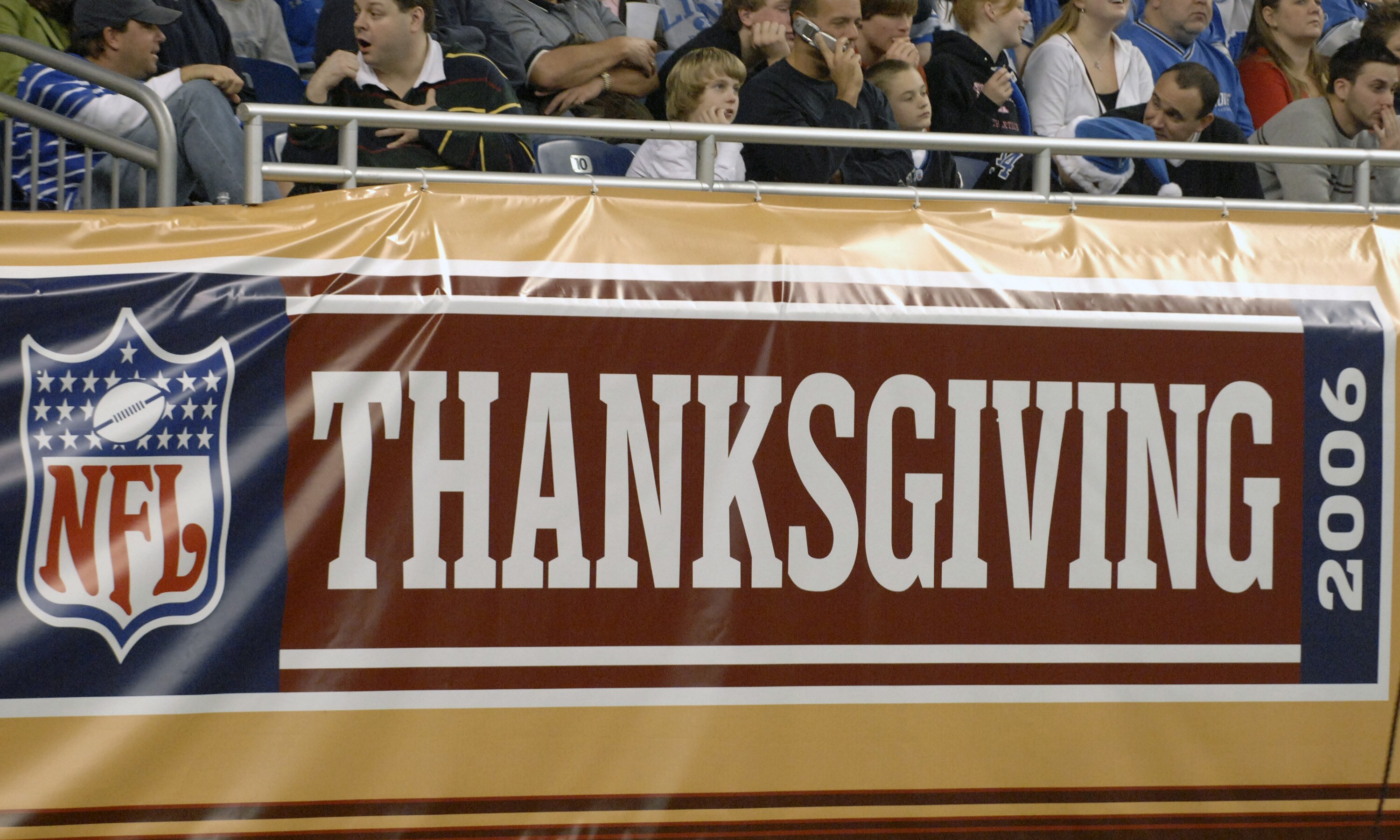 A Thanksgiving Day sign at Ford Field as the  Detroit Lions  host  the Miami Dolphins game Nov. 23, 2006 in Detroit. The Dolphins won 27 - 10.  (Photo by Al Messerschmidt/Getty Images)