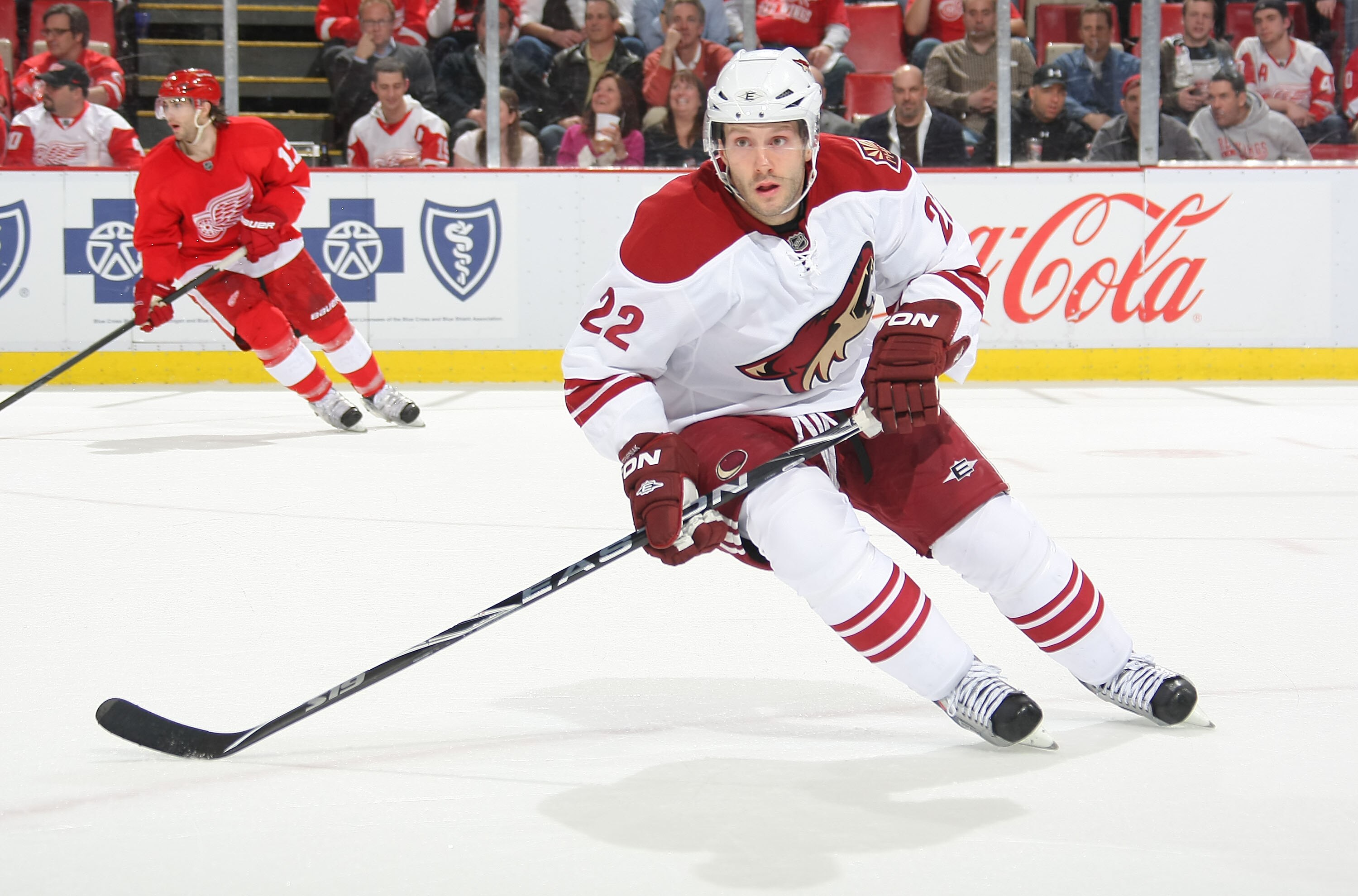 DETROIT, MI- APRIL 13: Lee Stempniak #22 of the Phoenix Coyotes skates against the Detroit Red Wings in Game One of the Western Conference Quarterfinals during the 2011 NHL Stanley Cup Playoffs at Joe Louis Arena on April 13, 2011 in Detroit, Michigan.(Ph