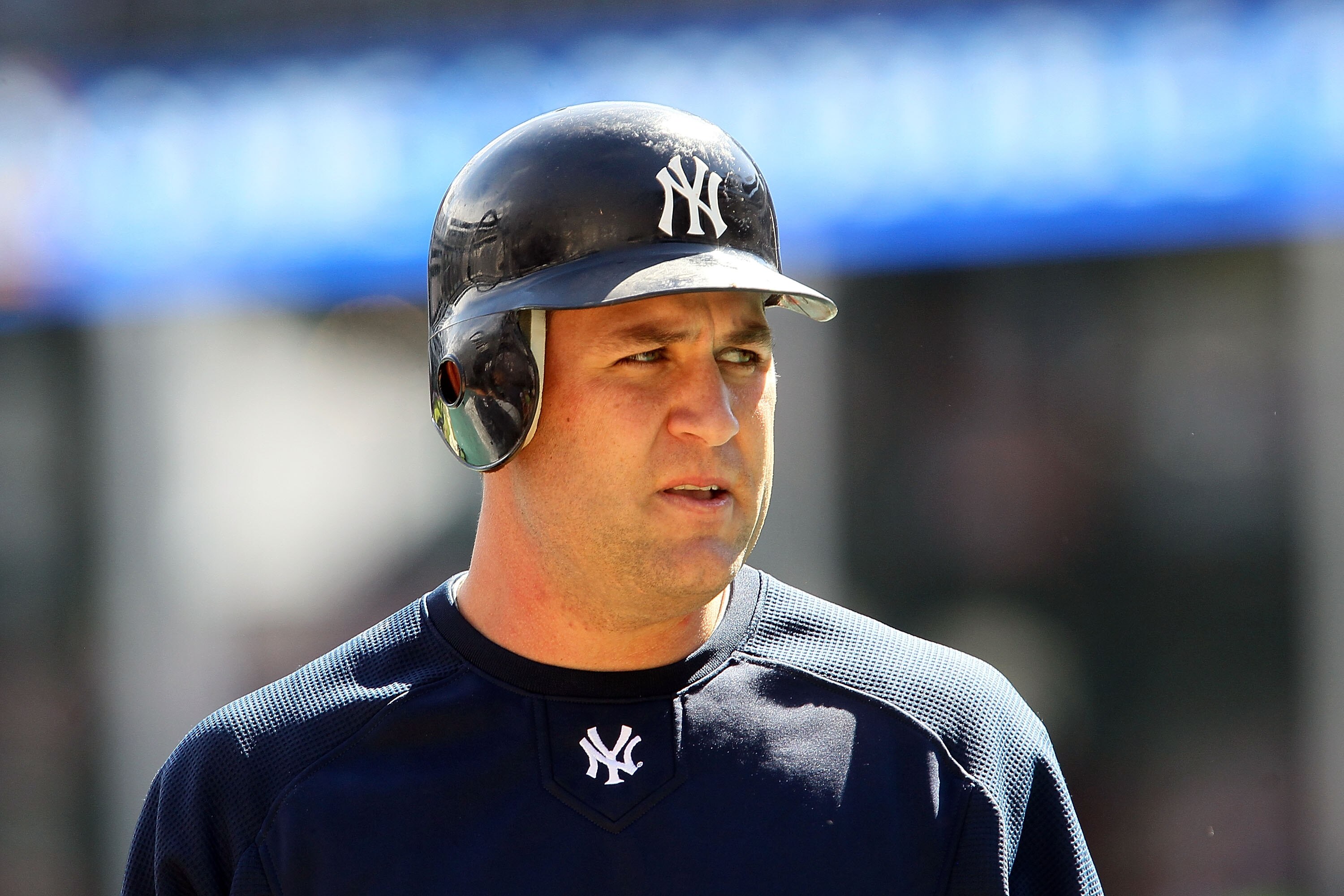 ARLINGTON, TX - OCTOBER 16:  Lance Berkman #17 of the New York Yankees looks on during batting practice against the Texas Rangers in Game Two of the ALCS during the 2010 MLB Playoffs at Rangers Ballpark in Arlington on October 16, 2010 in Arlington, Texas