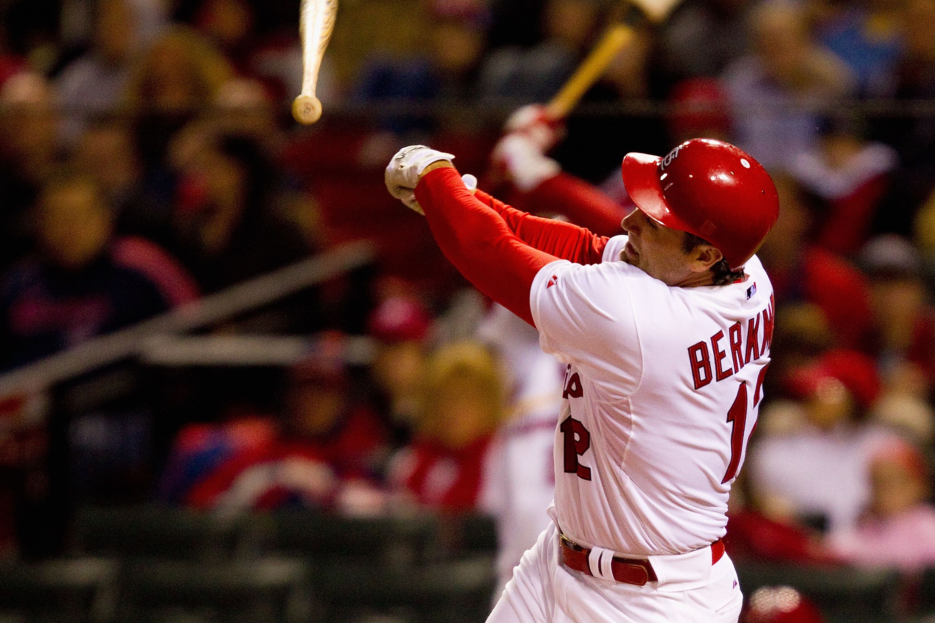 ST. LOUIS, MO - APRIL 4: Lance Berkman #12 of the St. Louis Cardinals looses is bat against the Pittsburgh Pirates at Busch Stadium on April 4, 2011 in St. Louis, Missouri.  (Photo by Dilip Vishwanat/Getty Images)