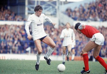 Undated:  Glenn Hoddle of Tottenham Hotspur takes on Arsenal defender David O''Leary during the North London Derby League match at White Hart Lane in London. \ Mandatory Credit: Steve Powell /Allsport