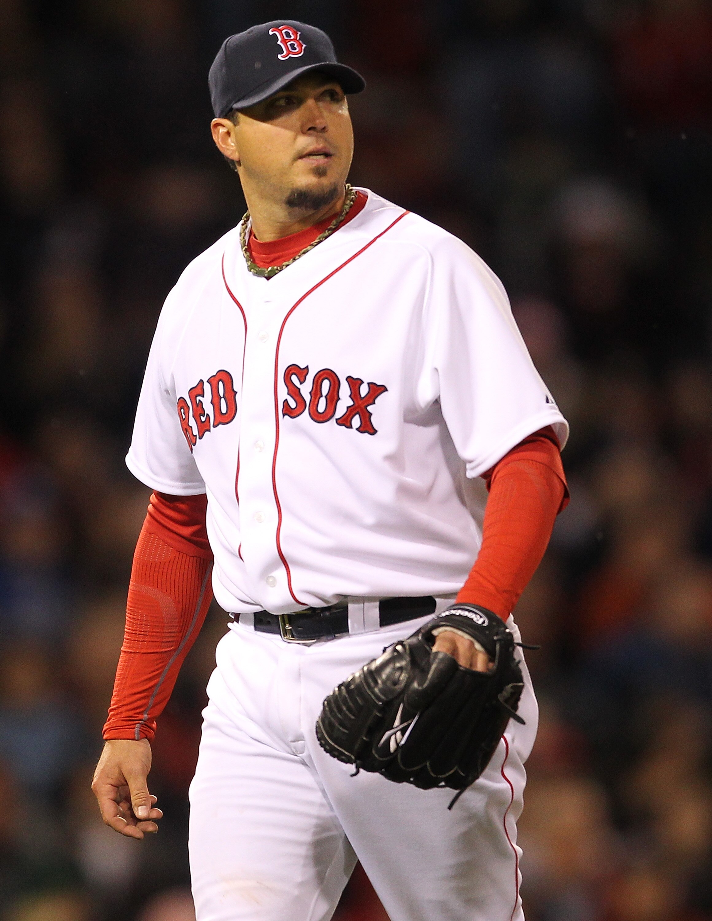 BOSTON, MA - APRIL 10: Josh Beckett #19 of the Boston Red Sox walks off the mound during a game against the New York Yankees at Fenway Park April 10, 2011 in Boston, Massachusetts. (Photo by Jim Rogash/Getty Images)