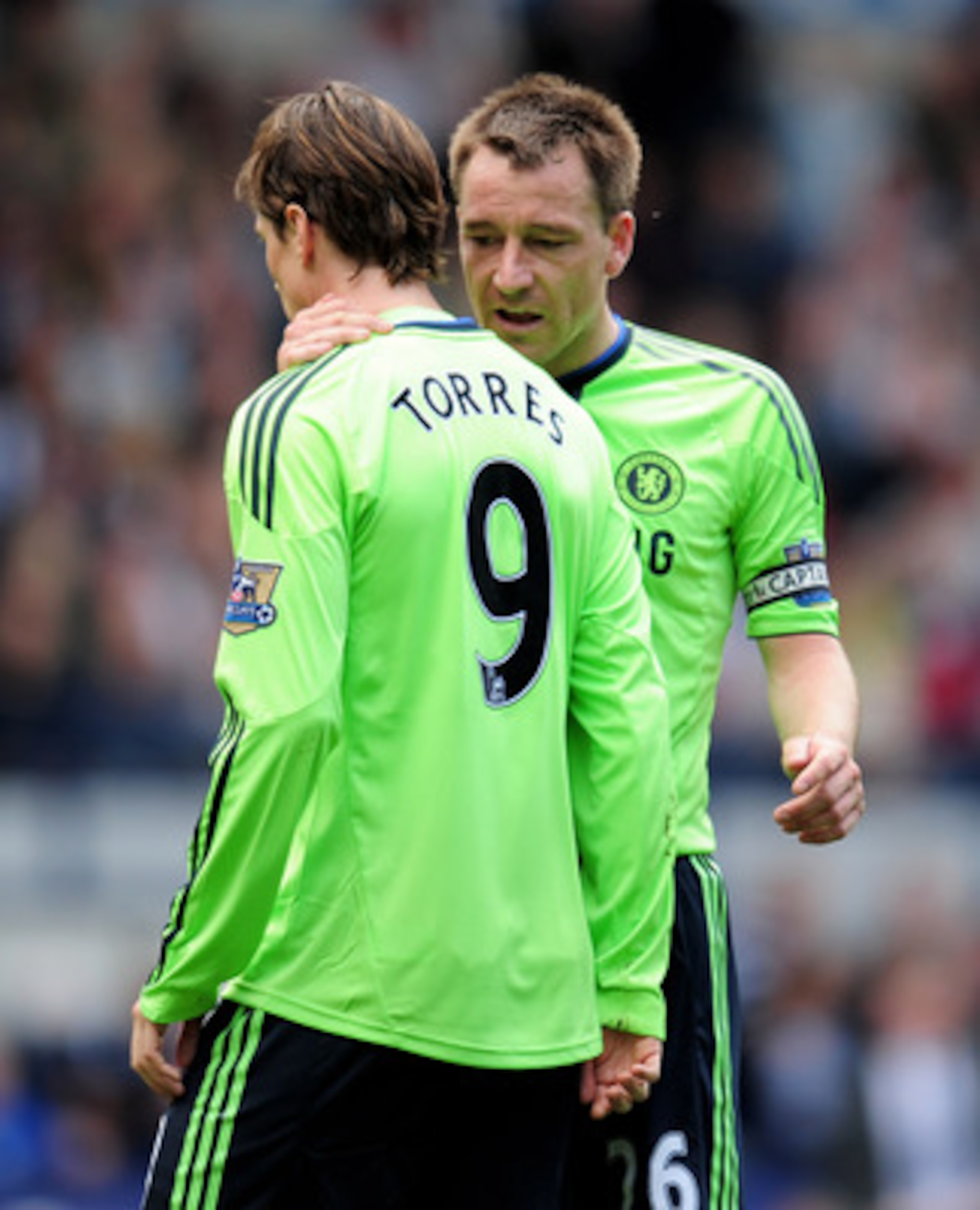 WEST BROMWICH, ENGLAND - APRIL 16:  John Terry of Chelsea talks with team mate Fernando Torres during the Barclays Premier League match between West Bromich Albion and Chelsea at The Hawthorns on April 16, 2011 in West Bromwich, England.  (Photo by Shaun 