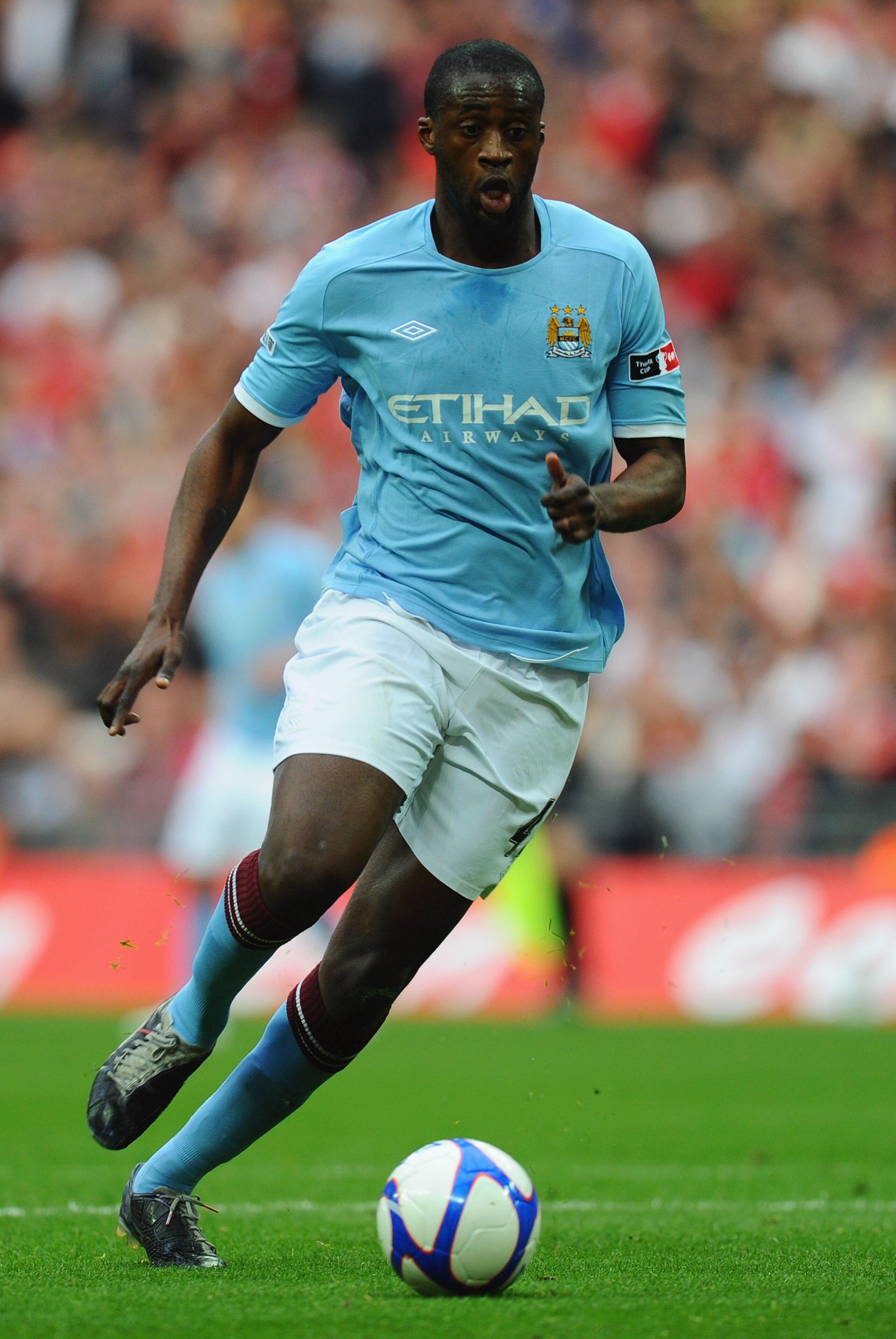 LONDON, ENGLAND - APRIL 16:  Yaya Toure of Manchester City in action during the FA Cup sponsored by E.ON semi final match between Manchester City and Manchester United at Wembley Stadium on April 16, 2011 in London, England.  (Photo by Mike Hewitt/Getty I