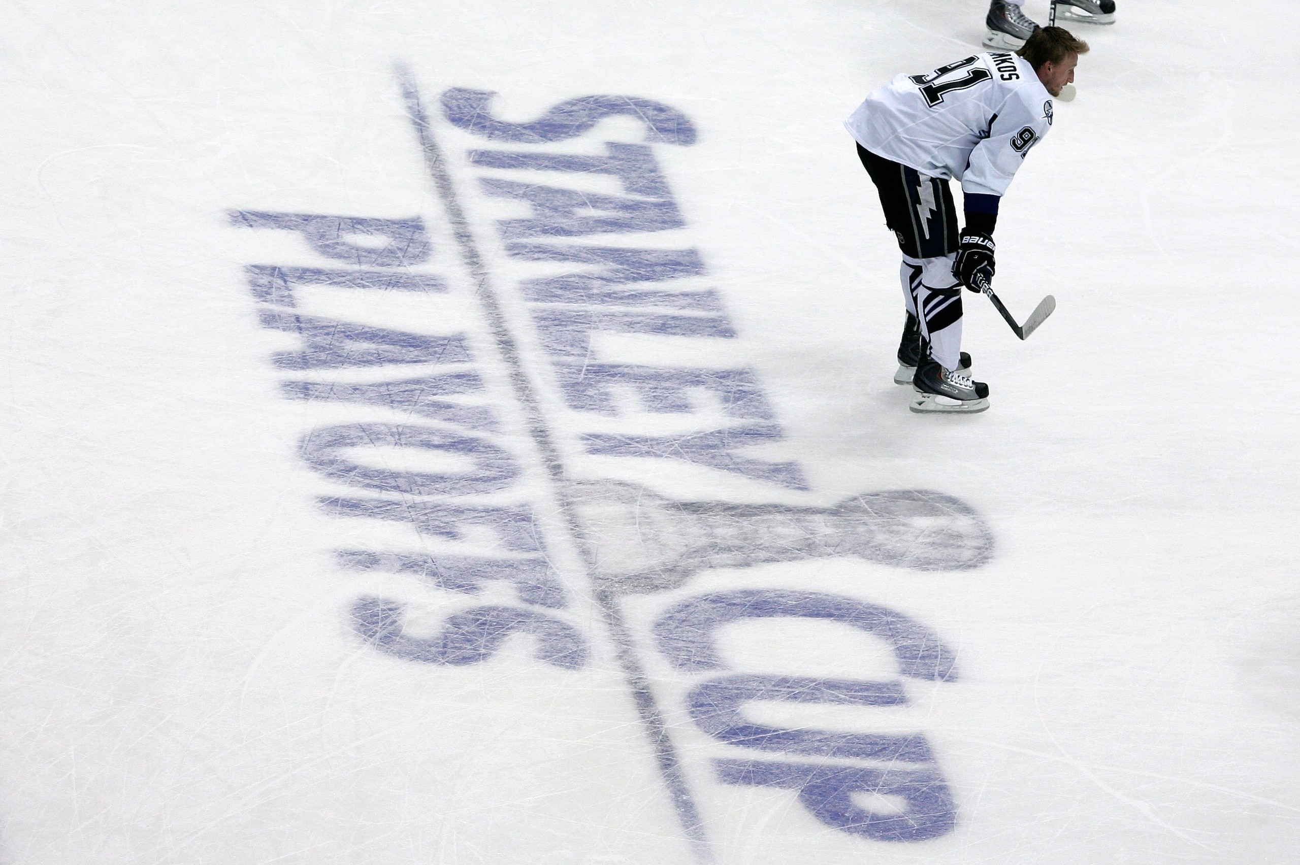 PITTSBURGH, PA - APRIL 15:  Steven Stamkos #91 of the Tampa Bay Lightning waits on the ice during warmups prior to the start of Game Two of the Eastern Conference Quarterfinals against the  Pittsburgh Penguins during the 2011 NHL Stanley Cup Playoffs at C