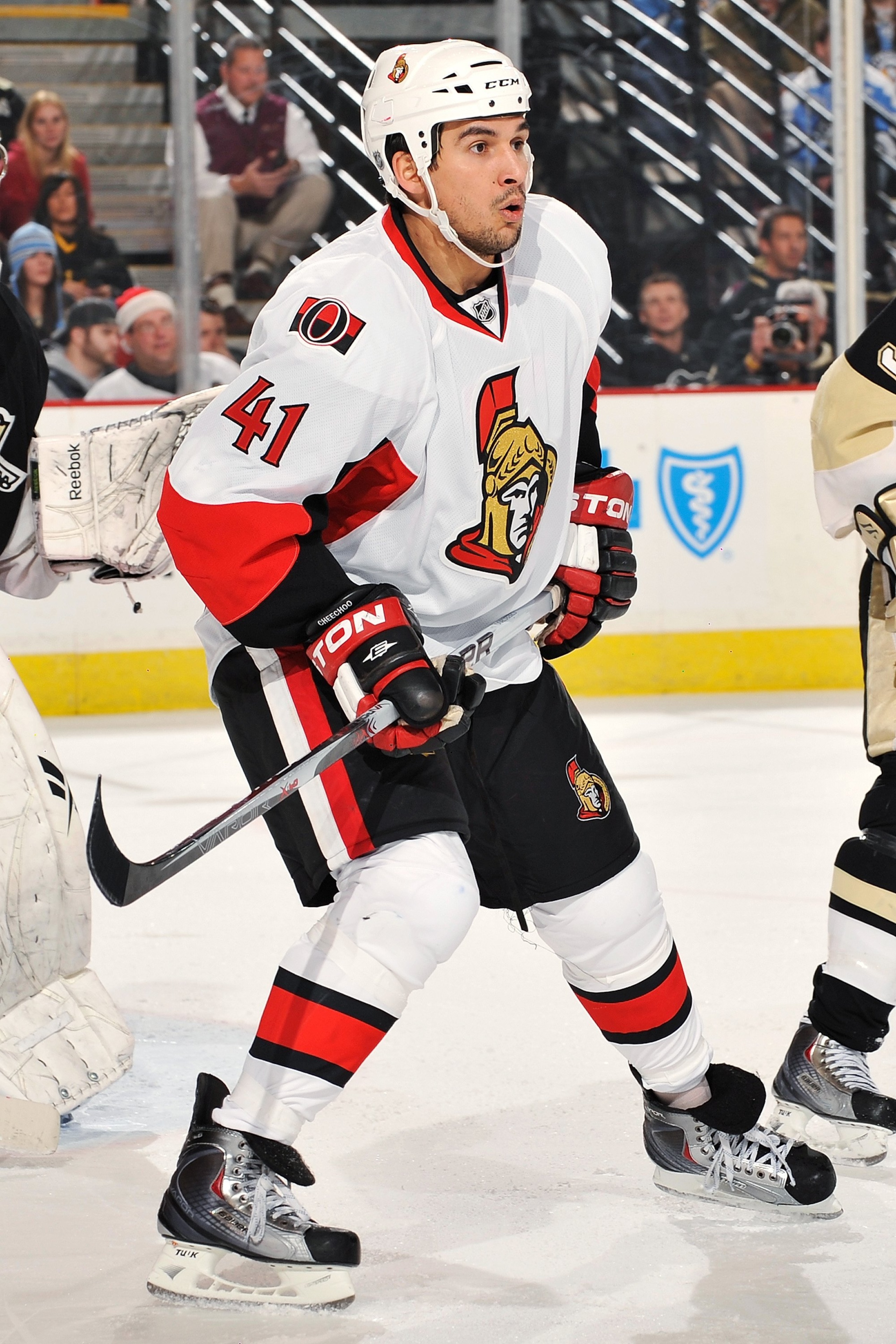 PITTSBURGH - DECEMBER 23: Forward Jonathan Cheechoo #41 of the Ottawa Senators skates against the Pittsburgh Penguins on December 23, 2009 at Mellon Arena in Pittsburgh, Pennsylvania. (Photo by Jamie Sabau/Getty Images) PITTSBURGH - DECEMBER 23: Forward Jonathan Cheechoo #41 of the Ottawa Senators skates against the Pittsburgh Penguins on December 23, 2009 at Mellon Arena in Pittsburgh, Pennsylvania. (Photo by Jamie Sabau/Getty Images)