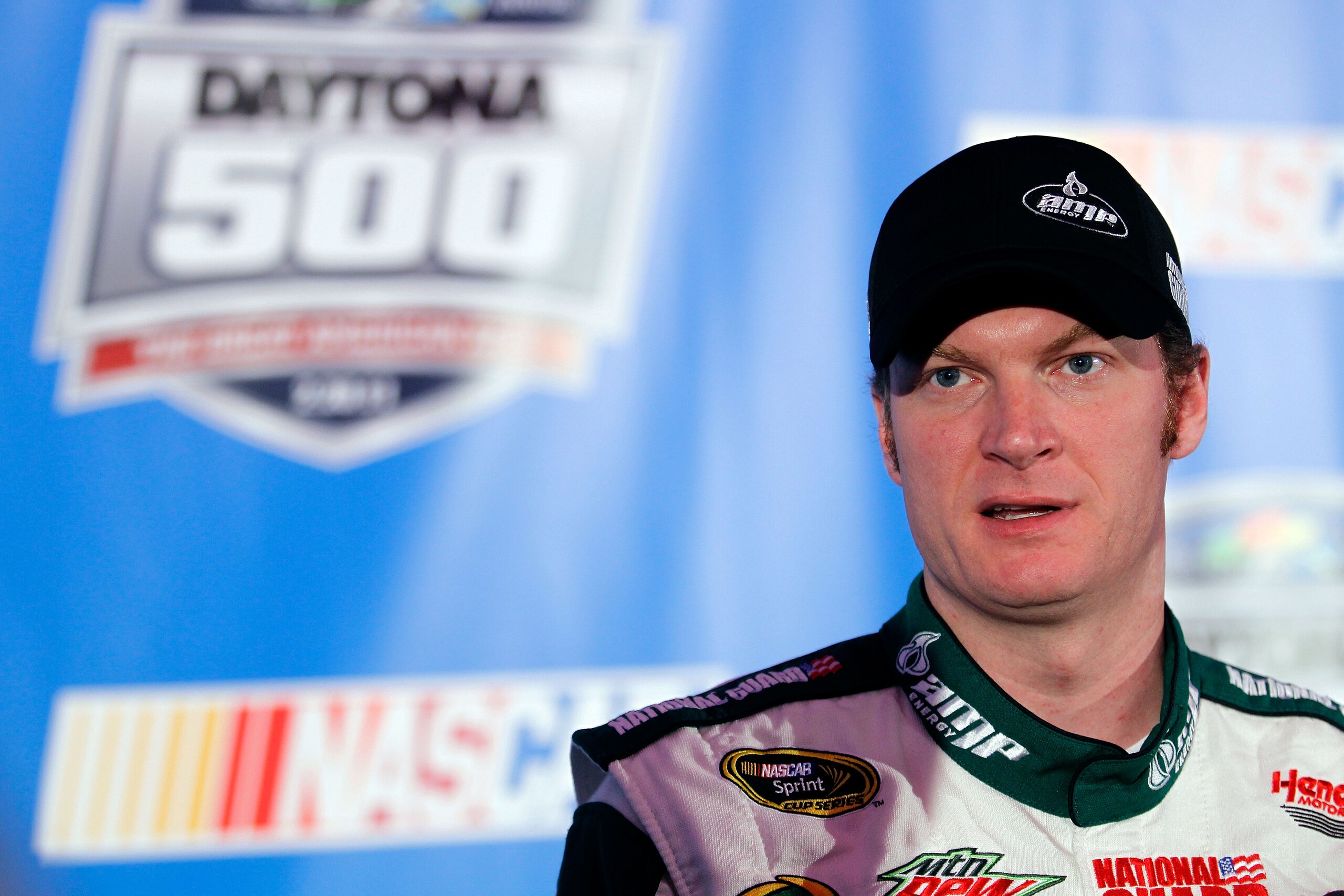 DAYTONA BEACH, FL - FEBRUARY 10:  Dale Earnhardt Jr., driver of the #88 Amp Energy Chevrolet, speaks with members of the media during the 2011 NASCAR Media Day at Daytona International Speedway on February 10, 2011 in Daytona Beach, Florida.  (Photo by To