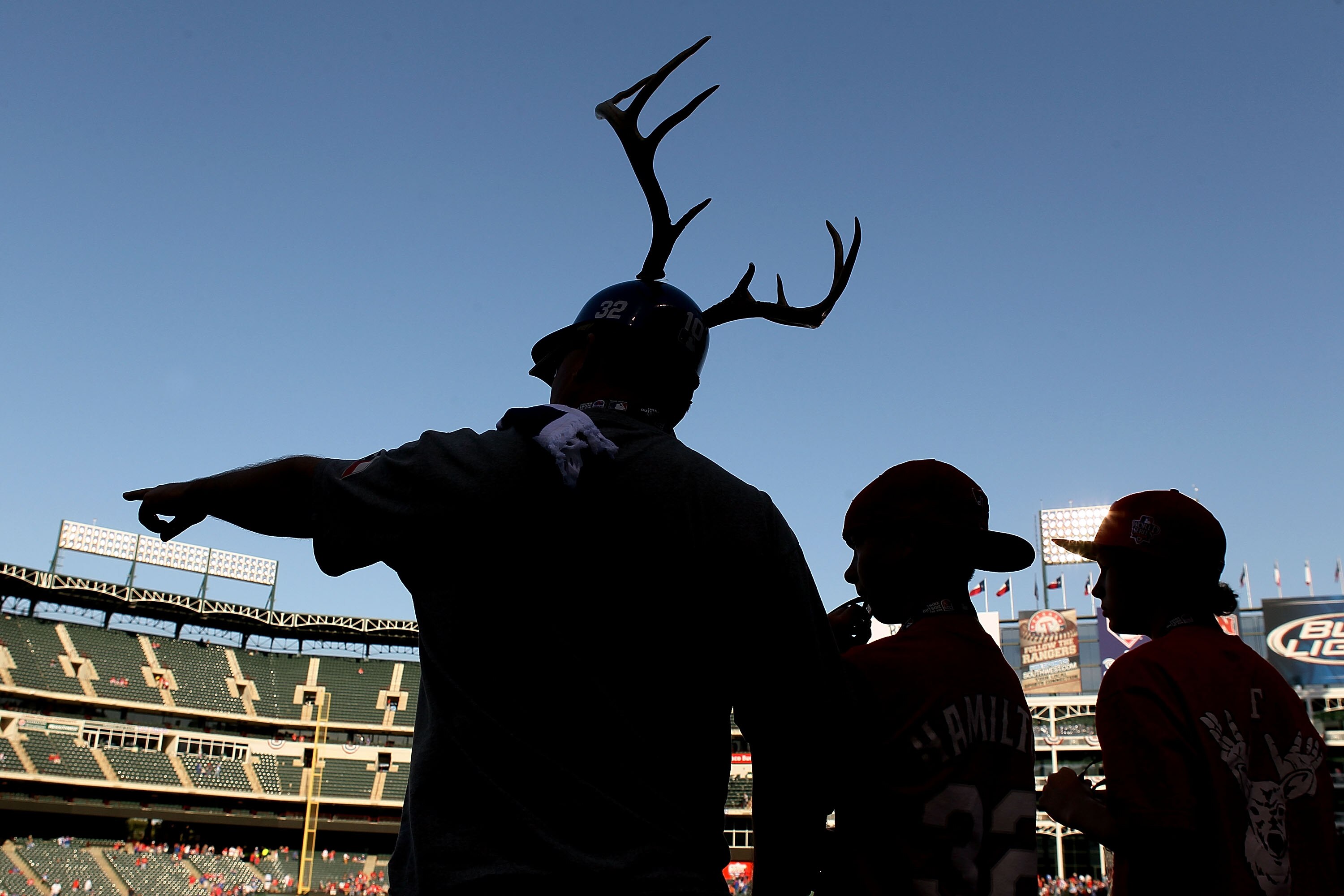 ARLINGTON, TX - NOVEMBER 01:  Fans of the Texas Rangers watch batting practice against the San Francisco Giants in Game Five of the 2010 MLB World Series at Rangers Ballpark in Arlington on November 1, 2010 in Arlington, Texas.  (Photo by Elsa/Getty Image