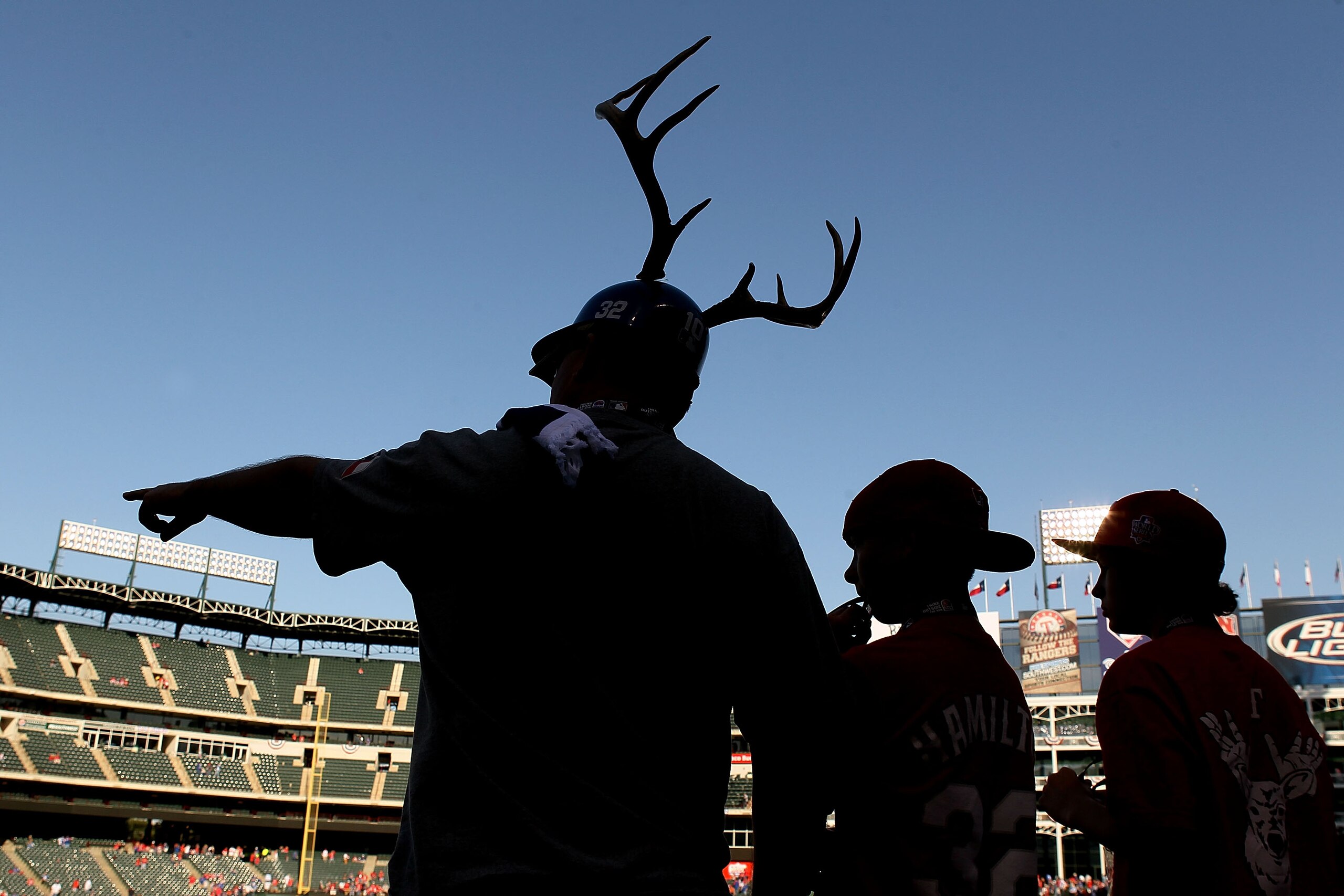 ARLINGTON, TX - NOVEMBER 01:  Fans of the Texas Rangers watch batting practice against the San Francisco Giants in Game Five of the 2010 MLB World Series at Rangers Ballpark in Arlington on November 1, 2010 in Arlington, Texas.  (Photo by Elsa/Getty Image