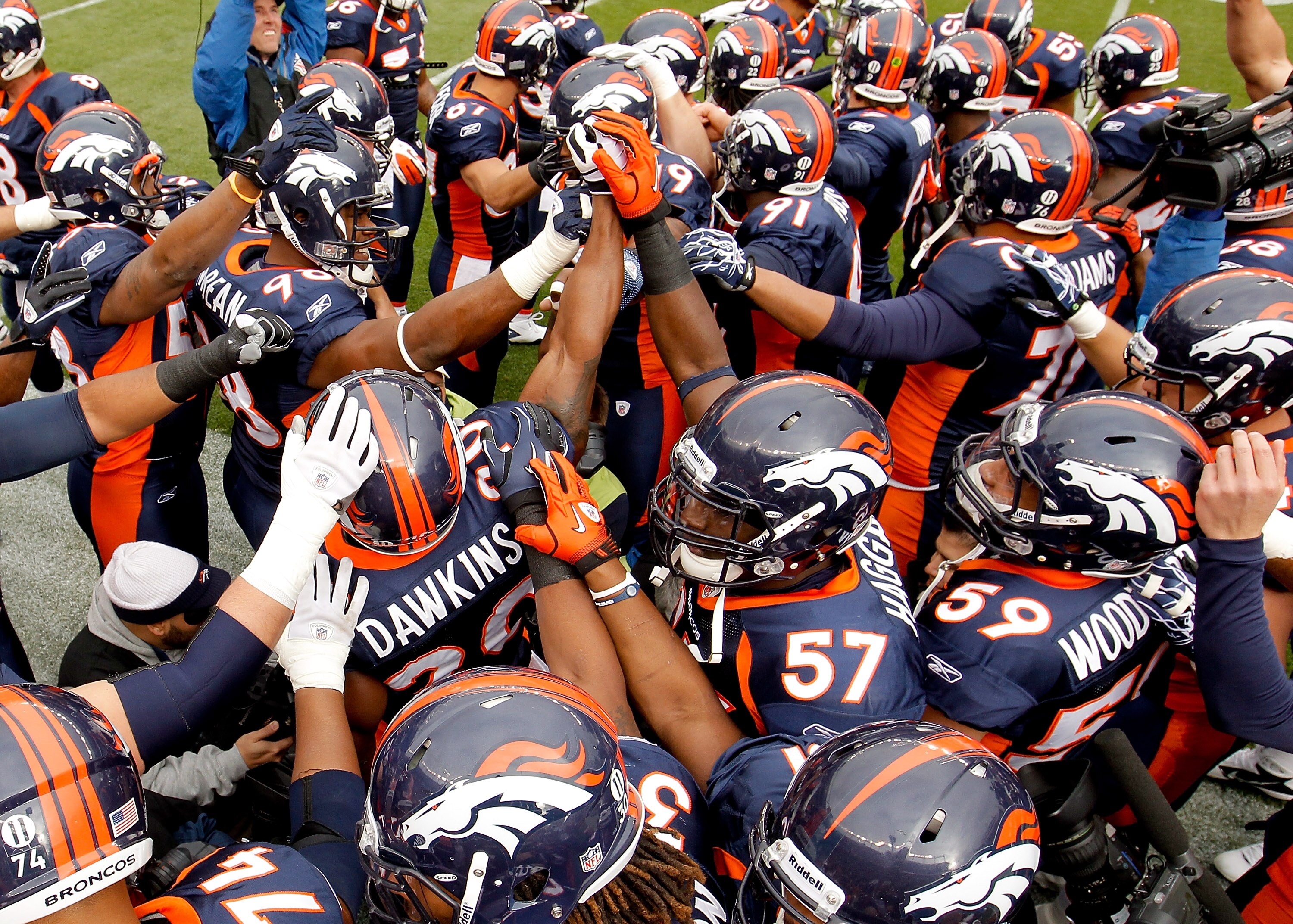 DENVER - NOVEMBER 28:  The Denver Broncos gather together before taking on the St. Louis Rams at INVESCO Field at Mile High on November 28, 2010 in Denver, Colorado. (Photo by Justin Edmonds/Getty Images)