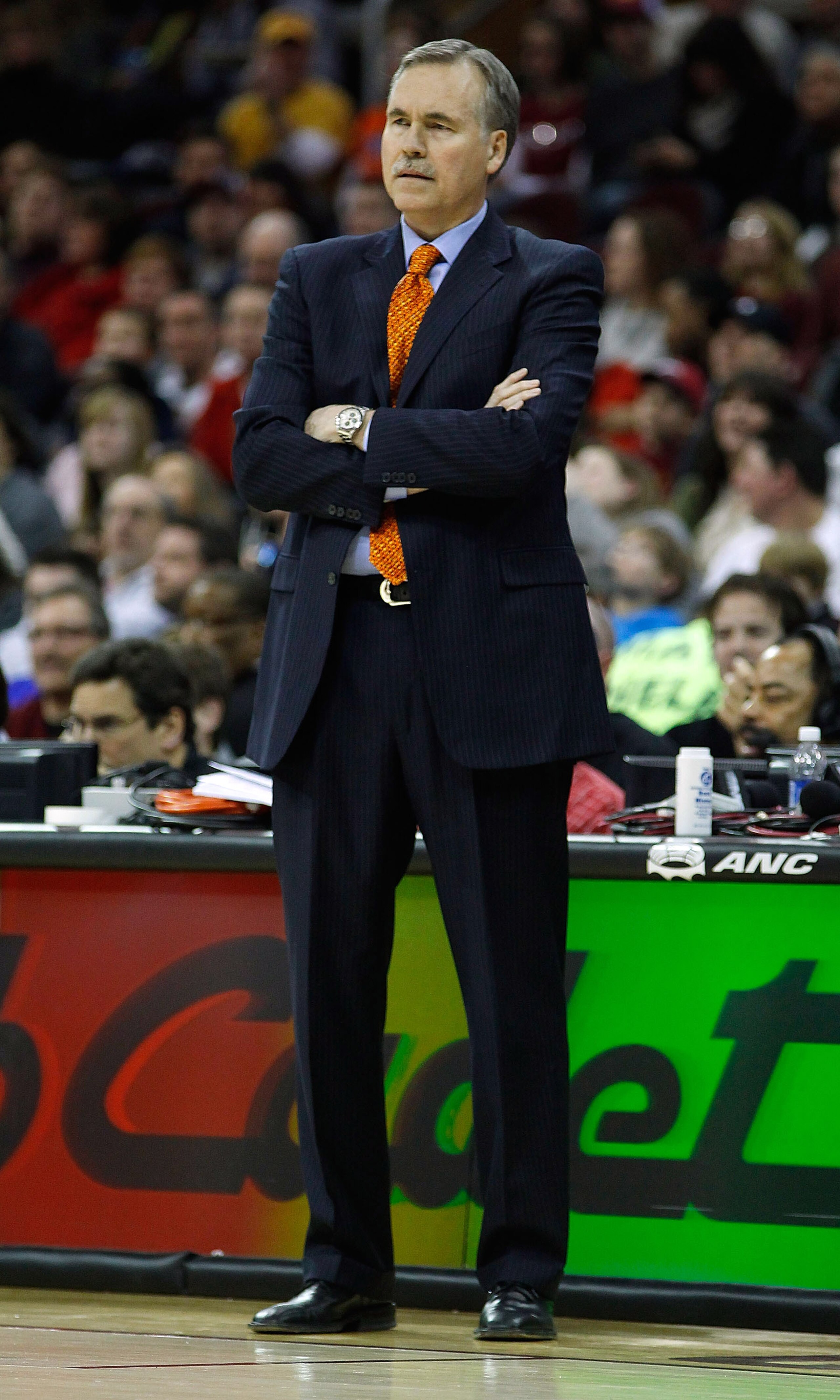 CLEVELAND - FEBRUARY 25:  Head coach Mike D'Antoni of the New York Knicks watches his team play against the Cleveland Cavaliers during the game on February 25, 2011 at Quicken Loans Arena in Cleveland, Ohio. NOTE TO USER: User expressly acknowledges and a
