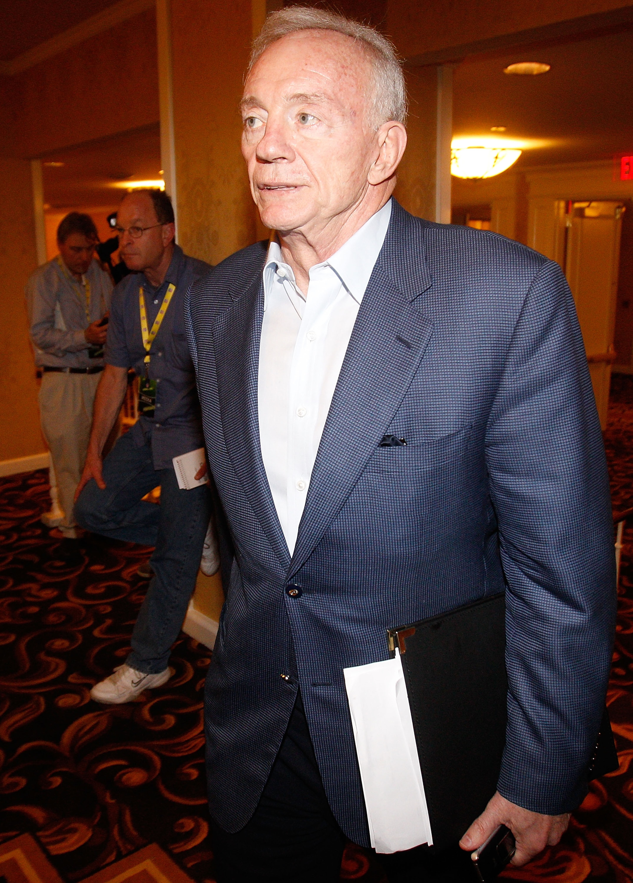 NEW ORLEANS, LA - MARCH 21: Dallas Cowboys owner Jerry Jones leaves NFL Annual Meetings at the Roosevelt Hotel on March 21, 2011 in New Orleans, Louisiana. Despite a NFL owners imposed lockout in effect since March 12 the league is conducting it's annual