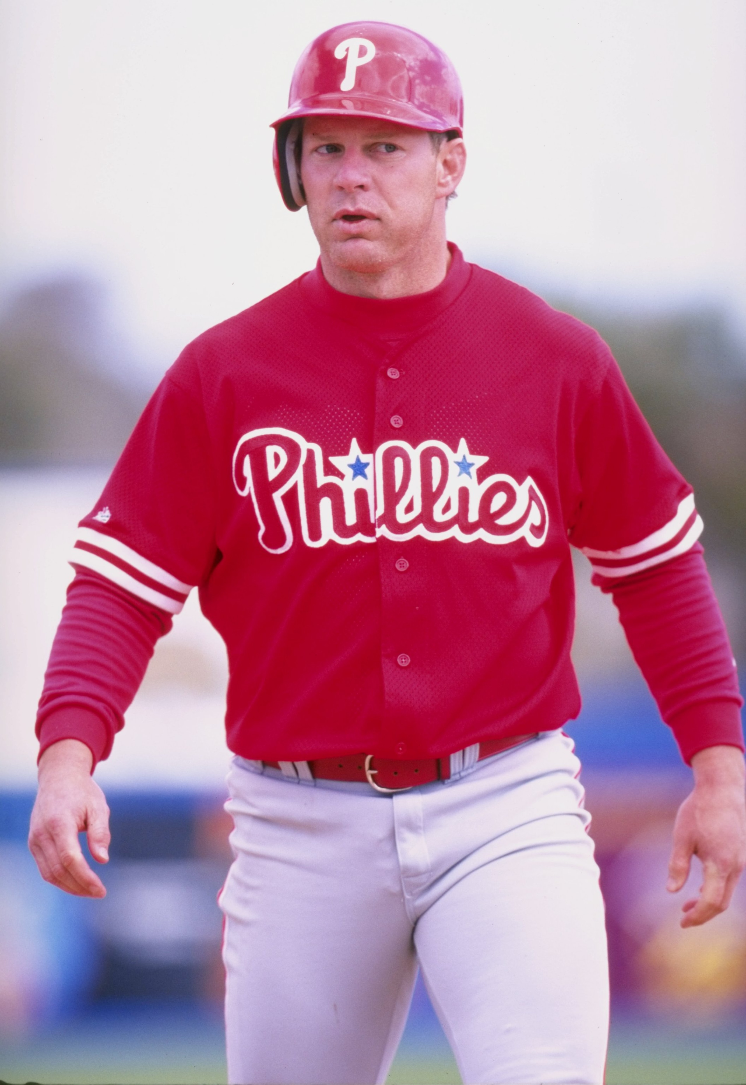 10 Mar 1998:  Outfielder Lenny Dykstra of the Philadelphia Phillies in action during a spring training game against the Toronto Blue Jays at Grant Field in Dunedin, Florida.  The Phillies won the game, 14-3. Mandatory Credit: Tom Hauck  /Allsport