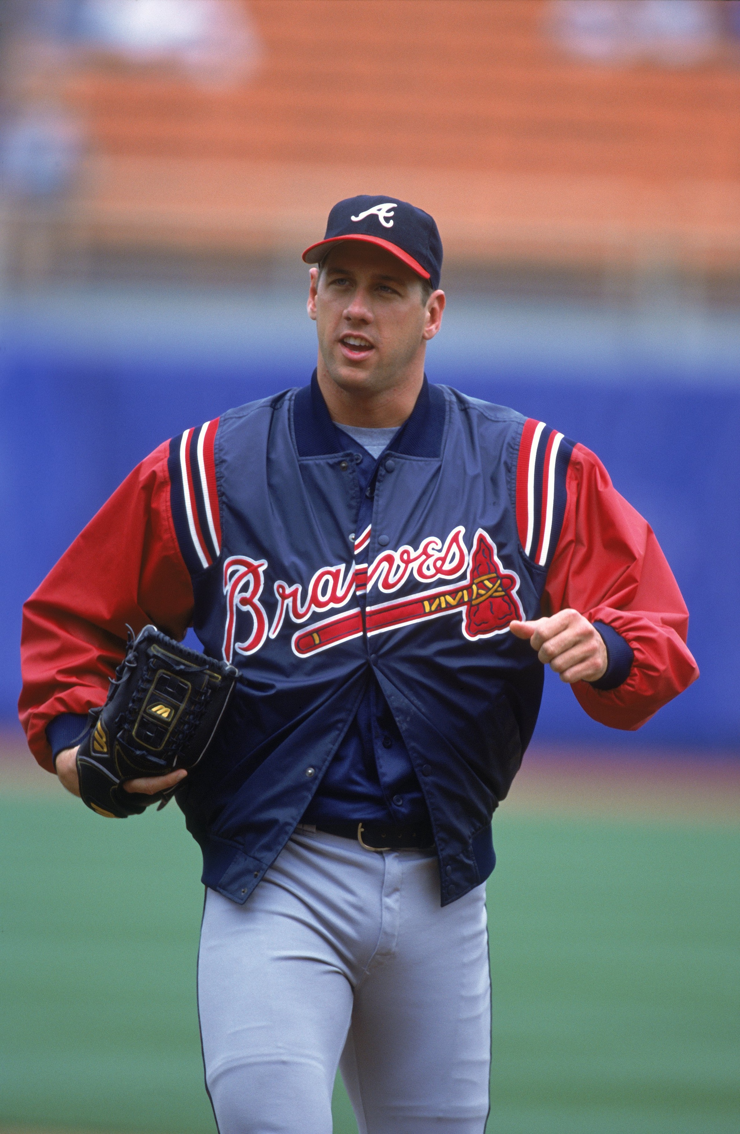 13 May 2001:  Relief pitcher John Rocker #49 of the Atlanta Braves walks out onto the field during the game against the Los Angeles Dodgers at Dodger Stadium in Los Angeles, California. The Dodgers defeated the Braves 3-1.Mandatory Credit: Scott Halleran/