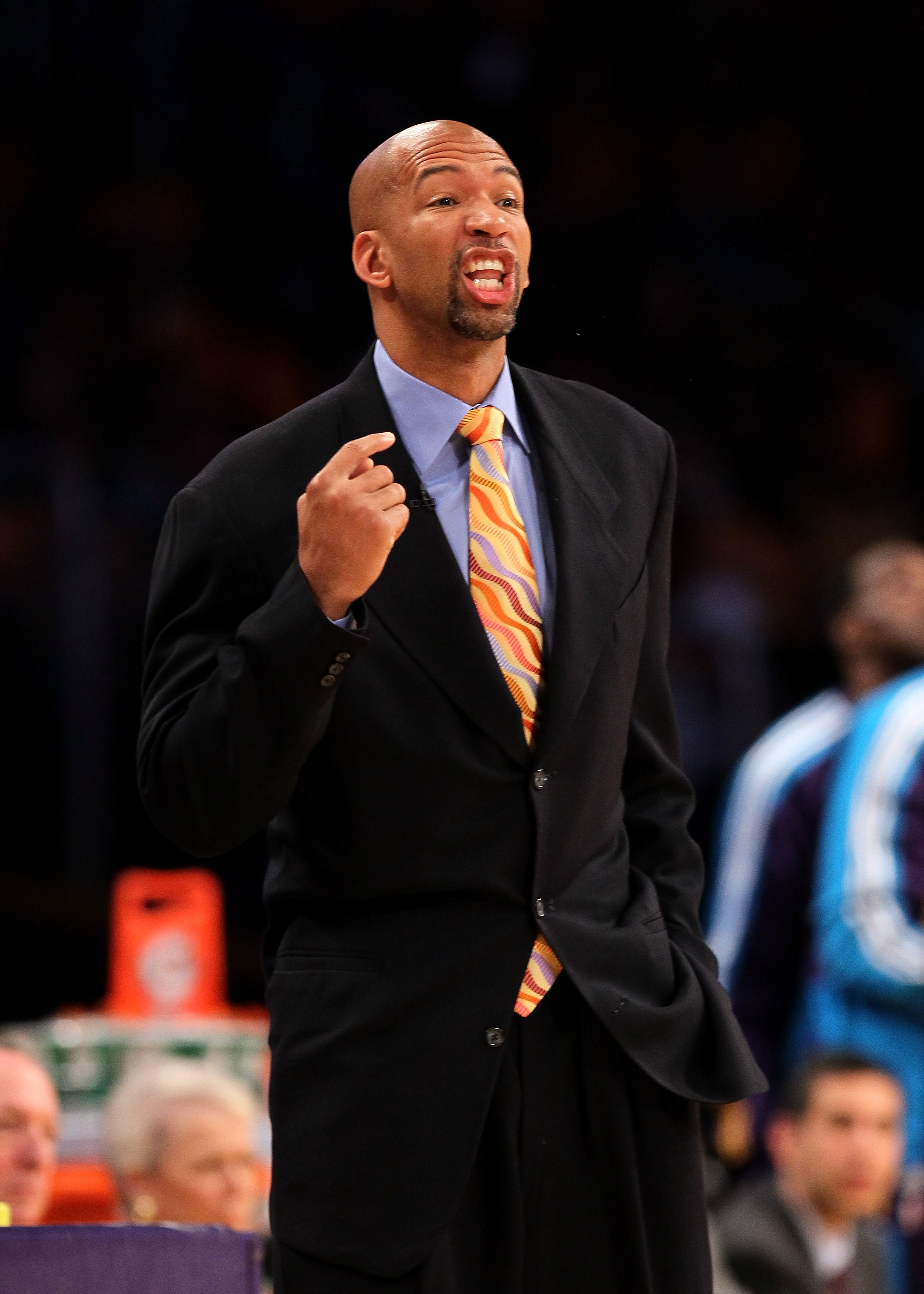 LOS ANGELES, CA - APRIL 17: Head coach Monty Williams of the New Orleans Hornets shouts instructions against the Los Angeles Lakers in Game One of the Western Conference Quarterfinals in the 2011 NBA Playoffs on April 17, 2011 at Staples Center in Los Ang