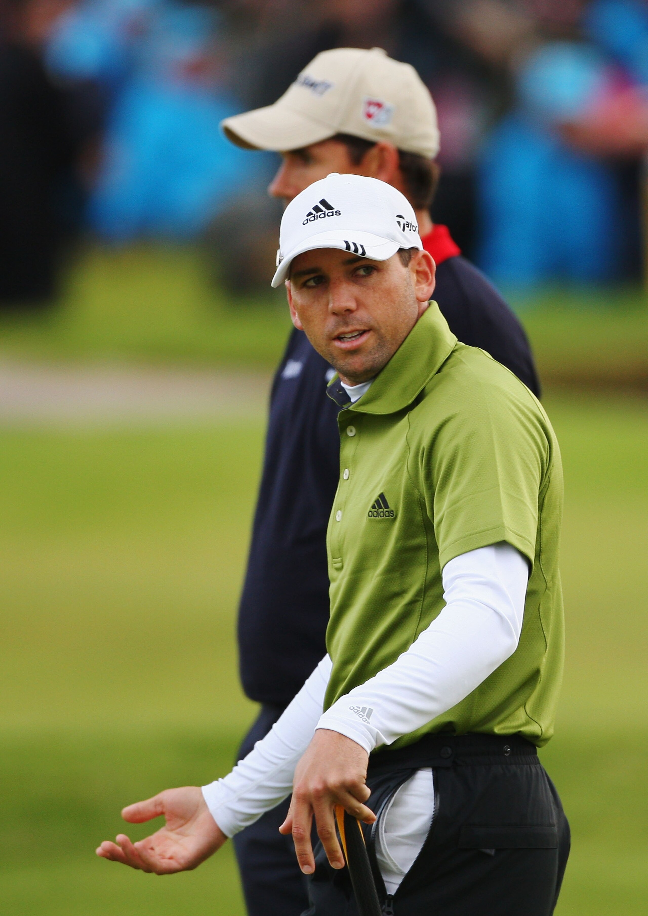 CARNOUSTIE, UNITED KINGDOM - JULY 22:  Sergio Garcia of Spain and Padraig Harrington of Ireland on the final playoff hole during The 136th Open Championship at the Carnoustie Golf Club on July 22, 2007 in Carnoustie, Scotland.  (Photo by Stuart Franklin/G