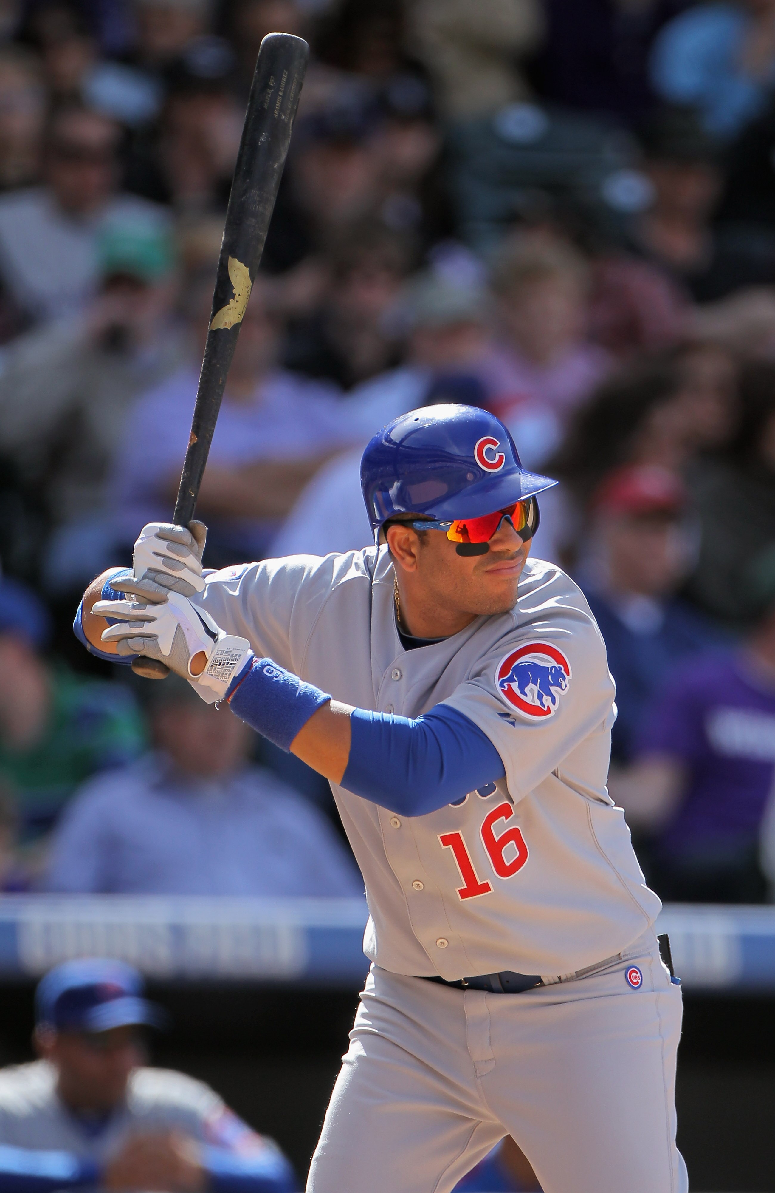 DENVER, CO - APRIL 17:  Third baseman Aramis Ramirez #16 of the Chicago Cubs takes an at bat against the Colorado Rockies at Coors Field on April 17, 2011 in Denver, Colorado.  (Photo by Doug Pensinger/Getty Images)
